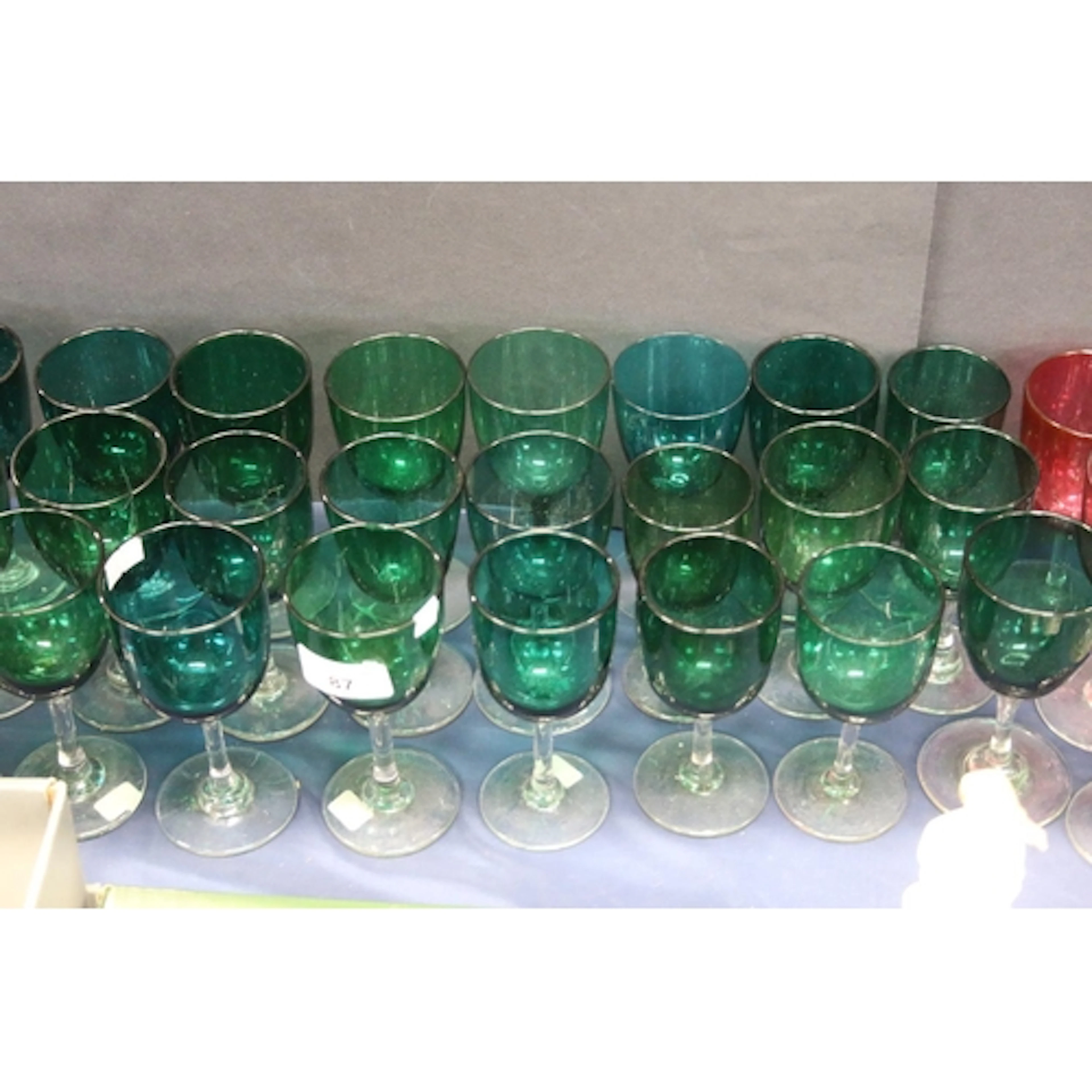 Bristol Green late 19th century wine glasses, cranberry glas...
