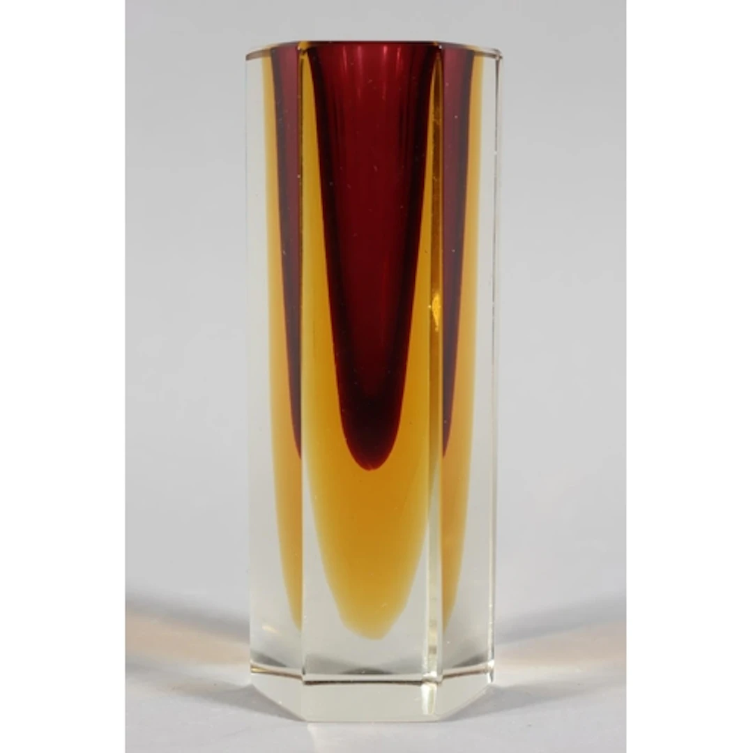 Murano Sommerso hexagonal art glass vase, 11.5cm tall.