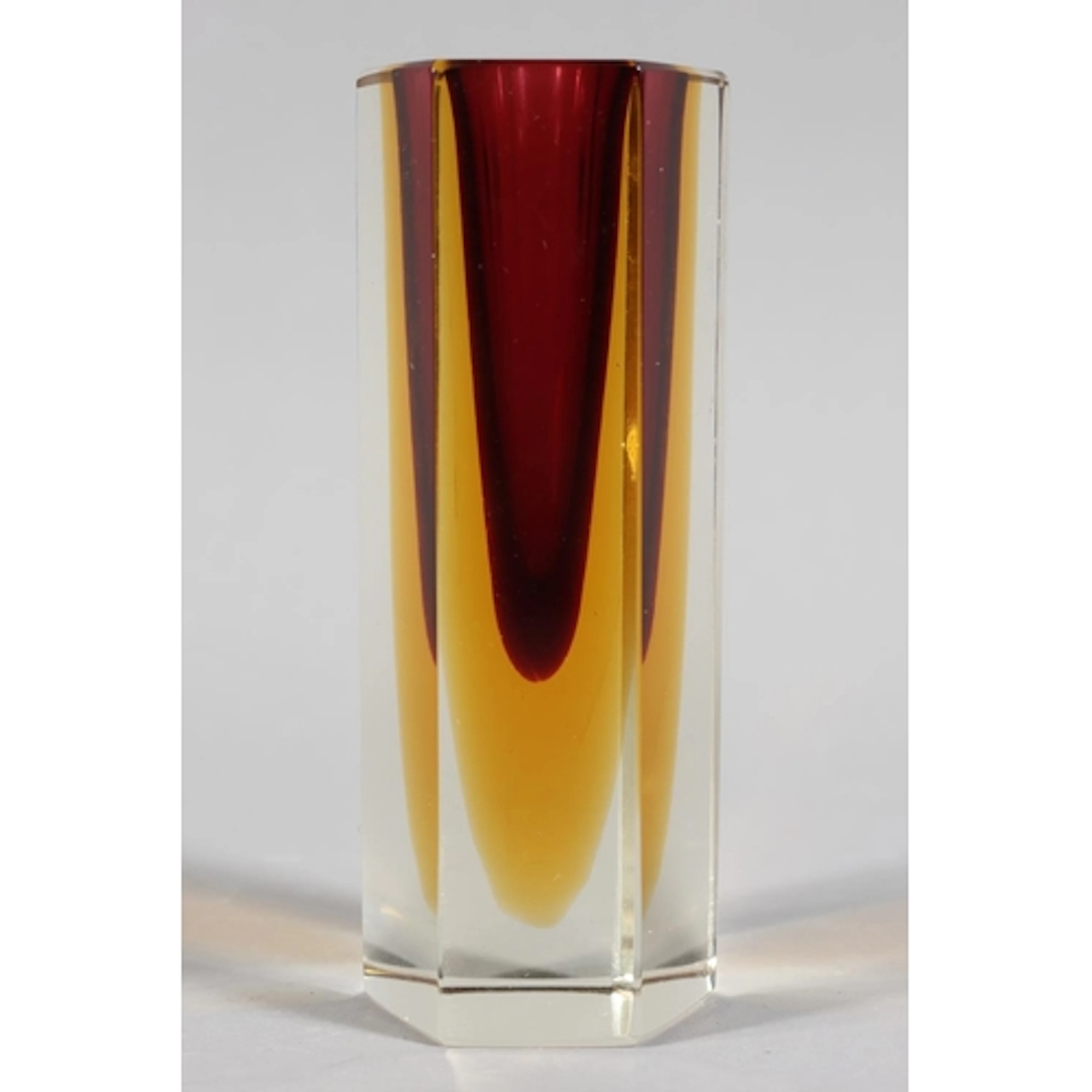Murano Sommerso hexagonal art glass vase, 11.5cm tall.