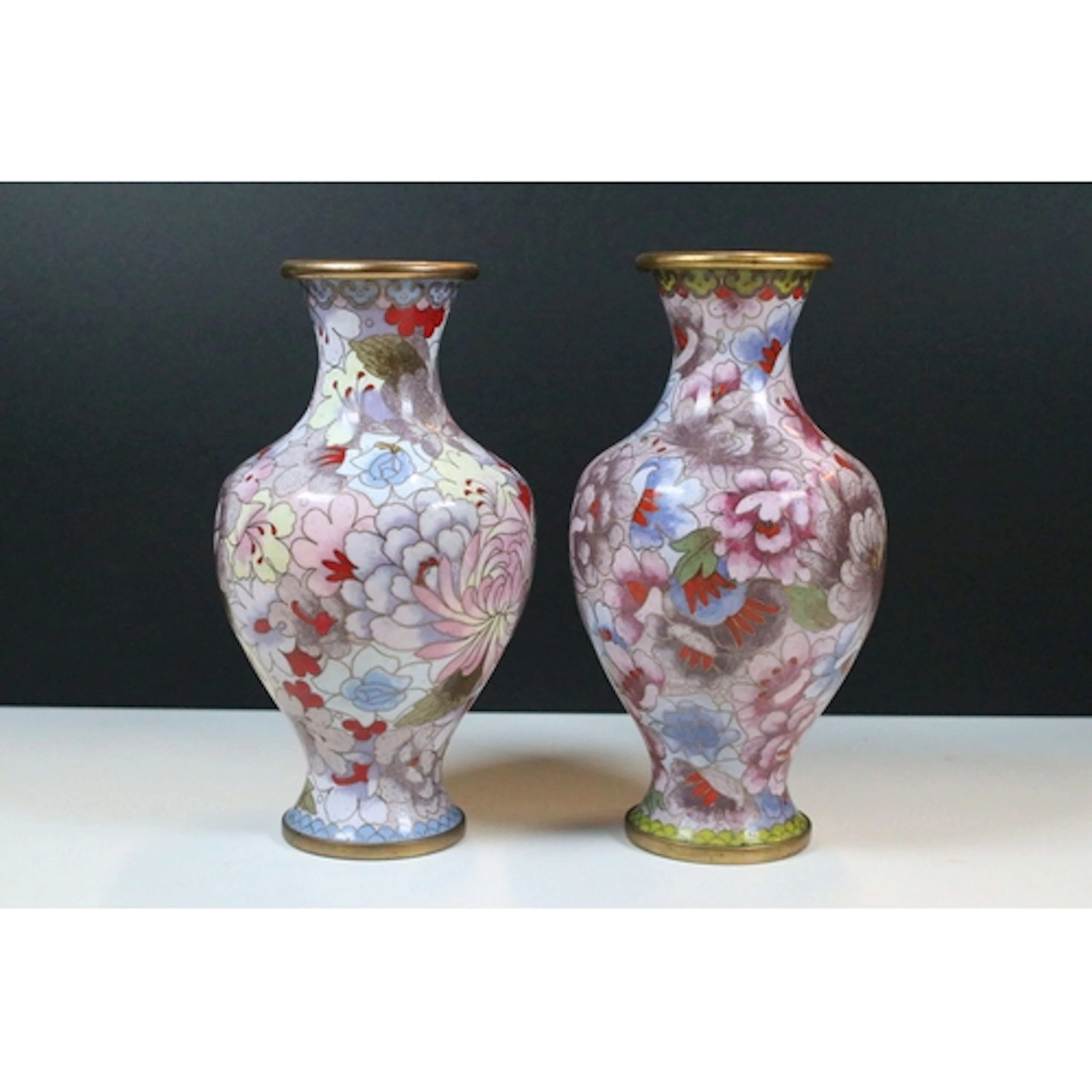 Pair of 20th century cloisonne vases of baluster form having...