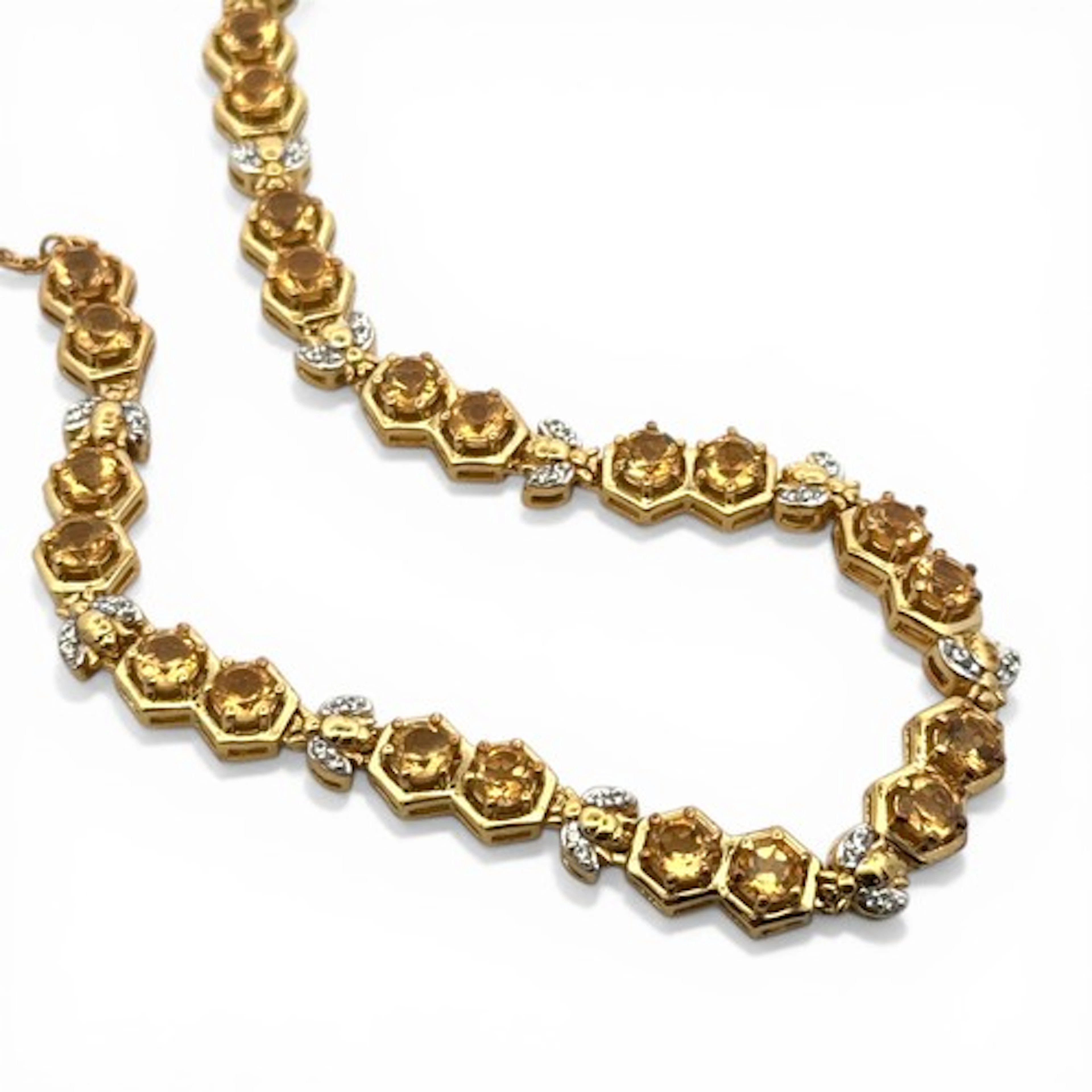 A TJC silver and citrine gold plated silver 'honeycomb' neck...