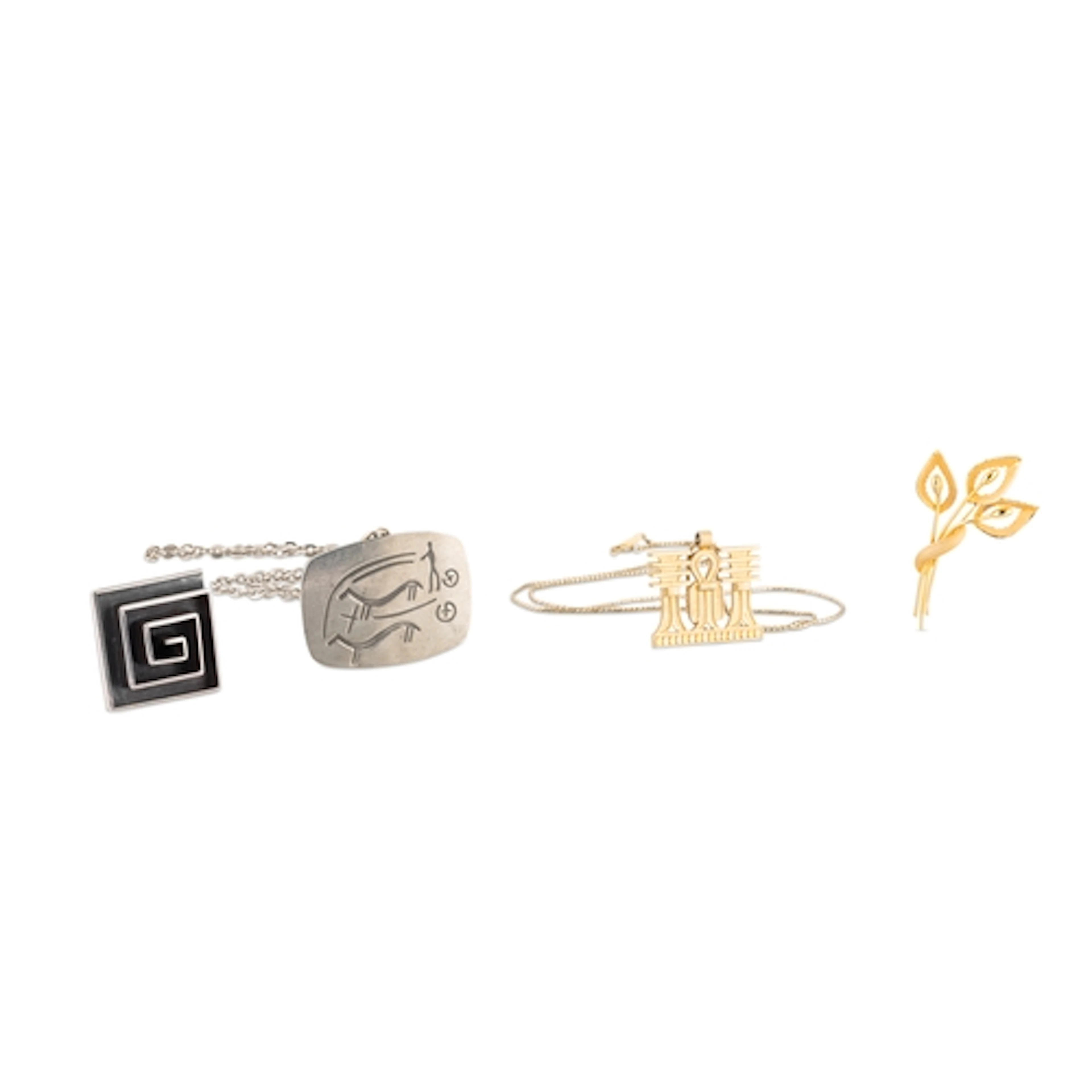 A GROUP OF VINTAGE DESIGNER ITEMS, to include a Pewter neckl...