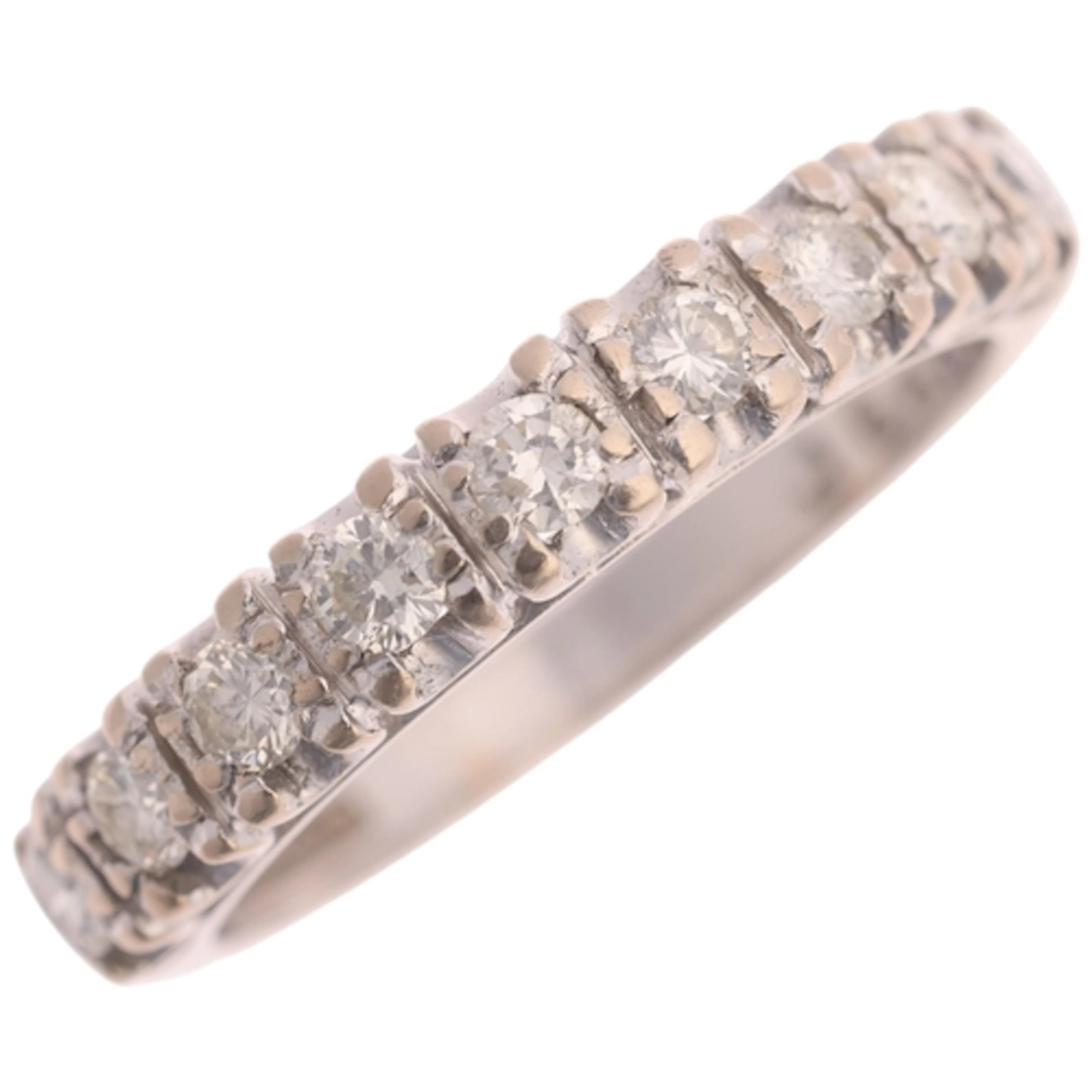 An 18ct white gold diamond half eternity ring, set with 9 mo...