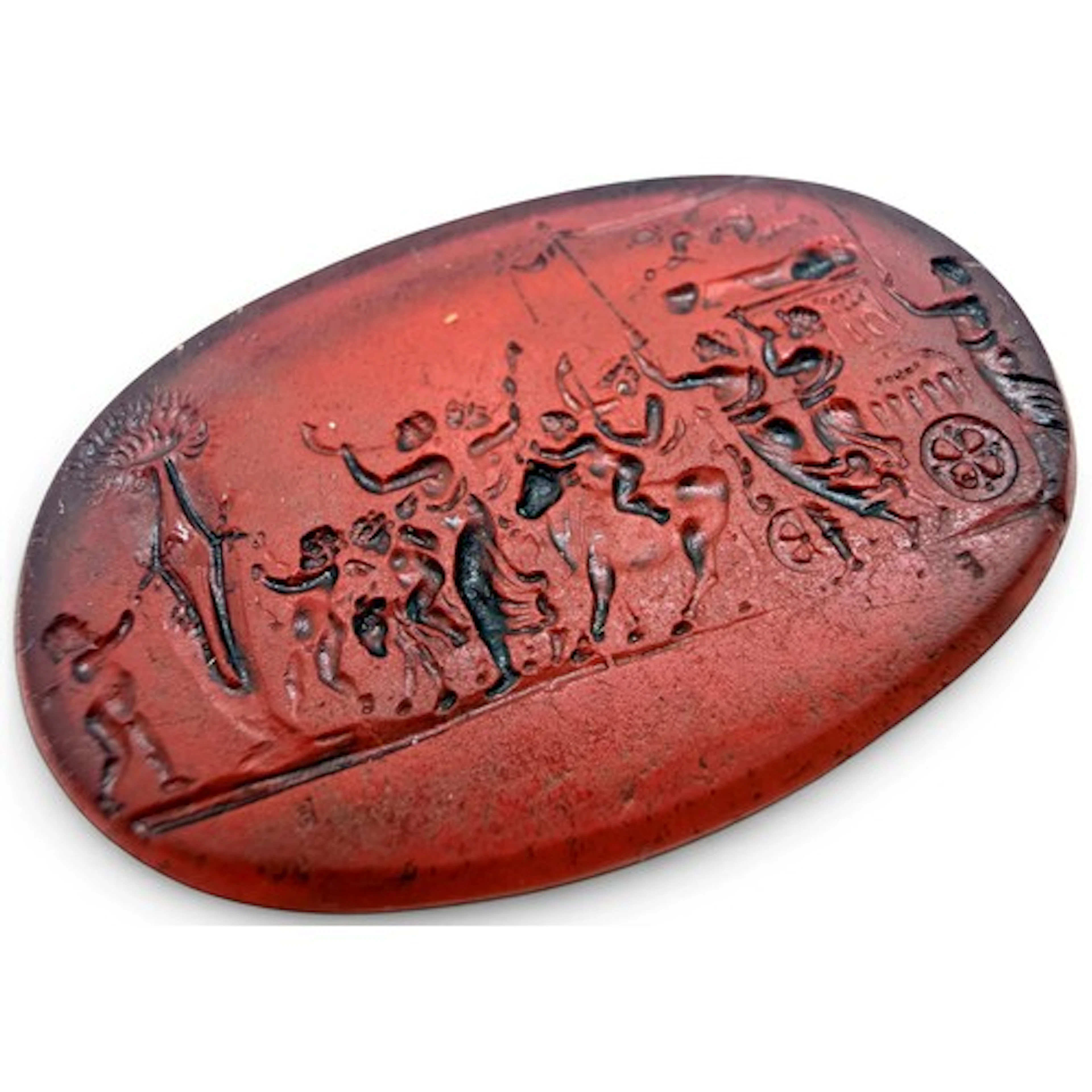 A red glass-paste intaglio of The Triumph of Priapus / The T...