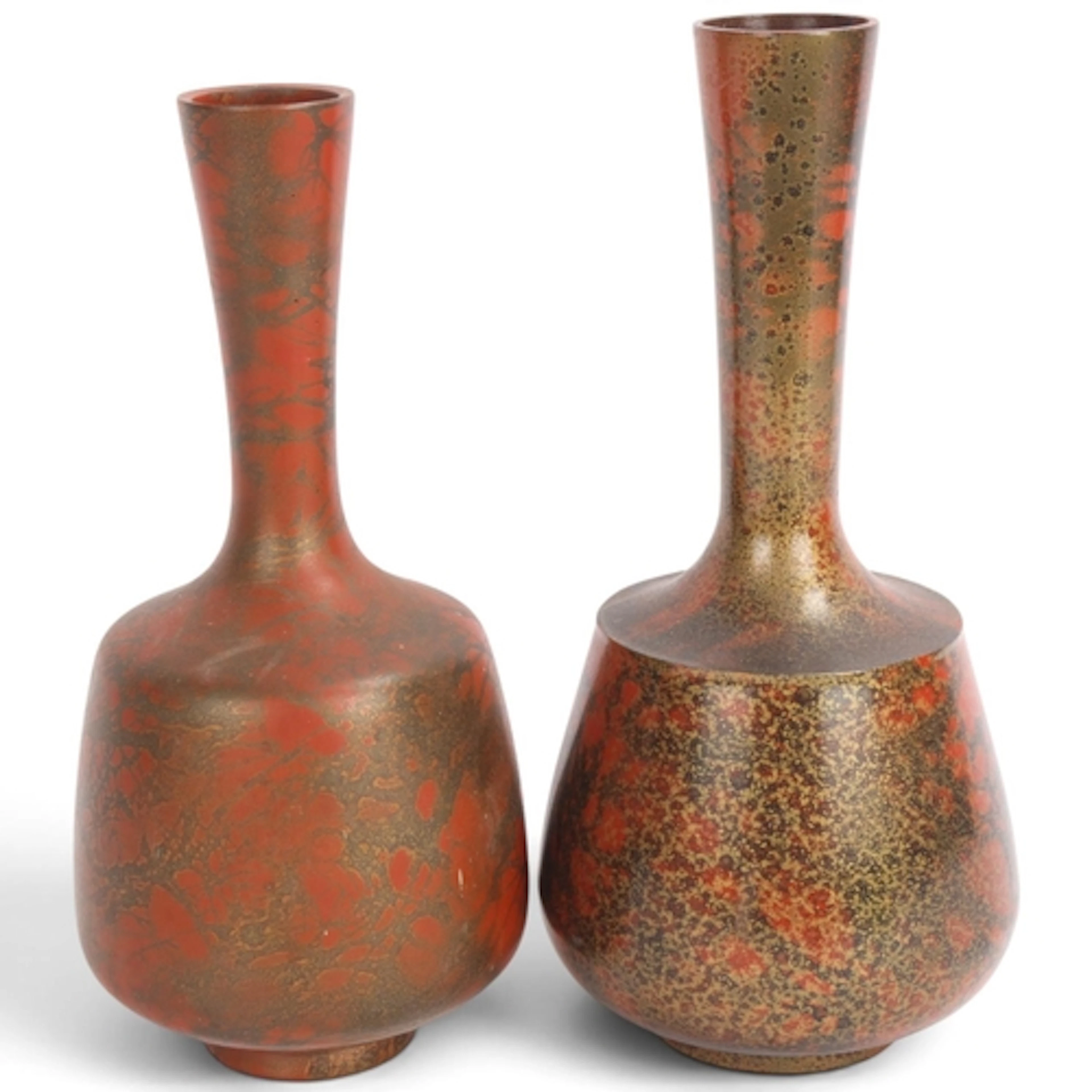 2 similar Japanese gilt-brass Ikebana vases, largest height ...