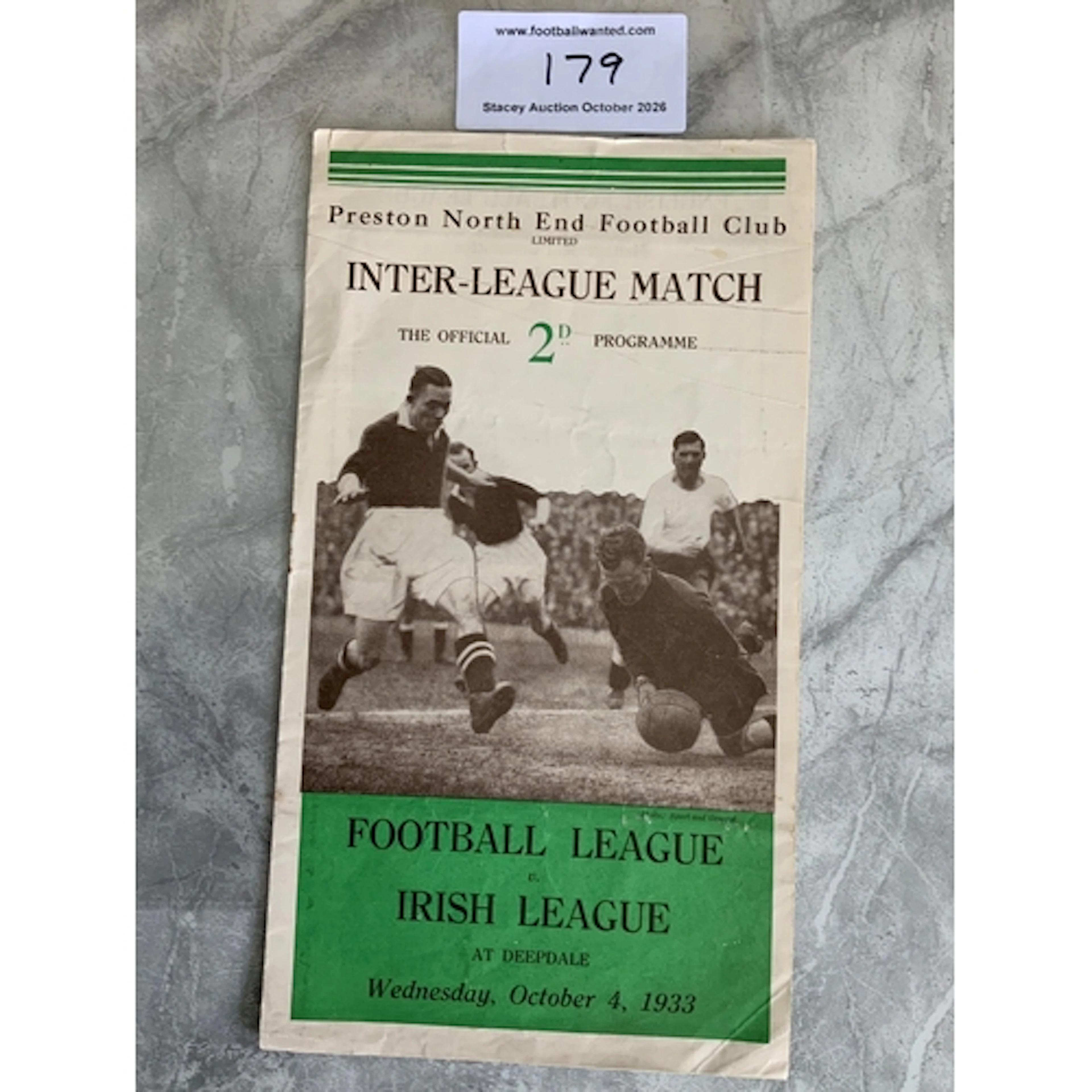 1934 Football League v Irish League Football Programme: Exce...