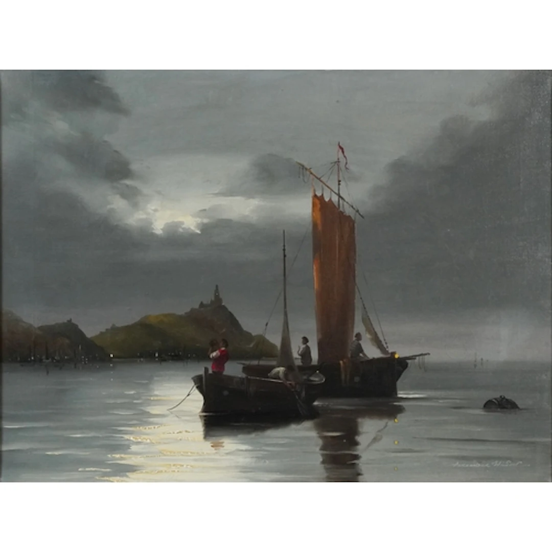 Alexander Wilson - Moonlit fishermen in boats, 20th century ...