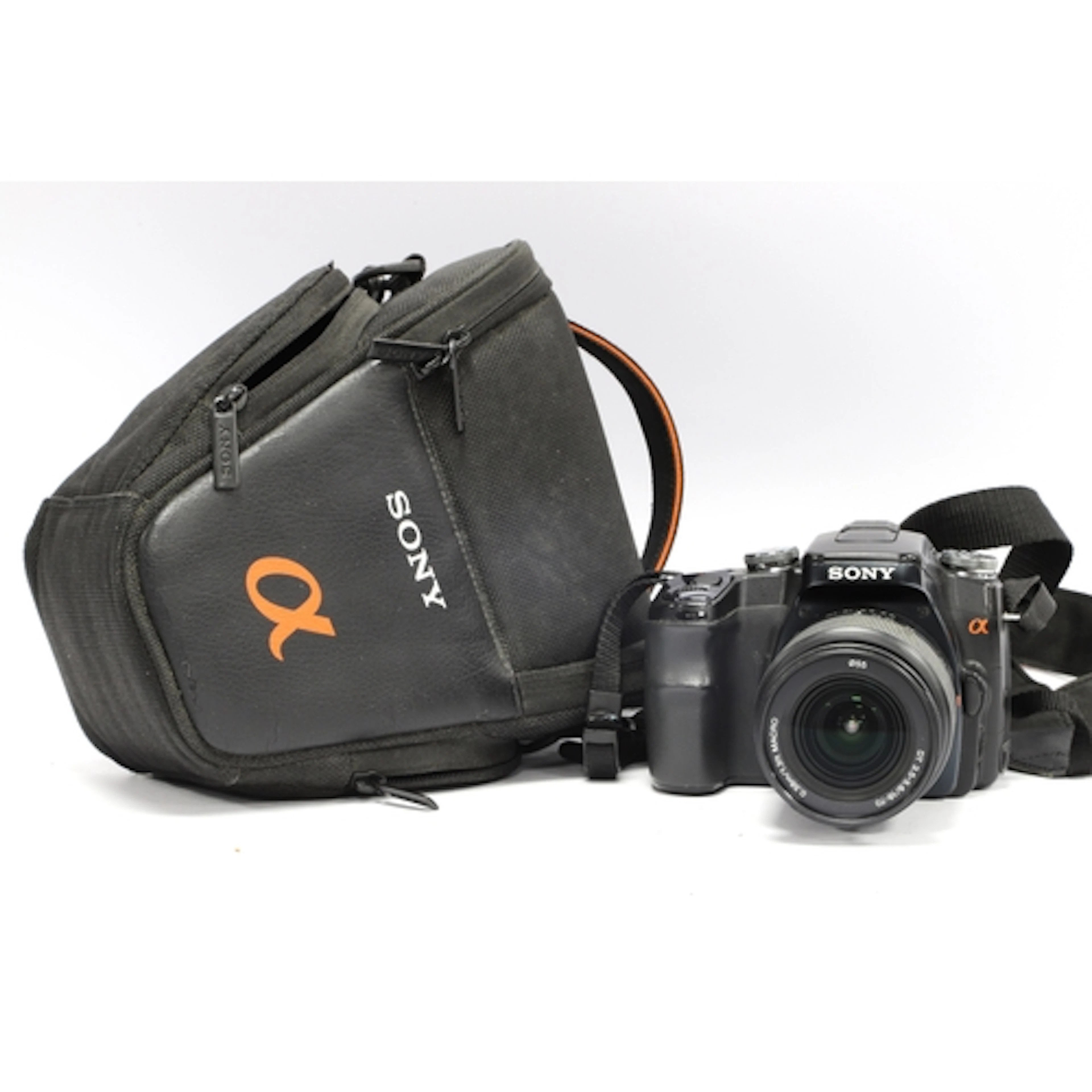 Sony Alpha A100 DSLR Camera with attached Sony 18-70mm f/3.5...