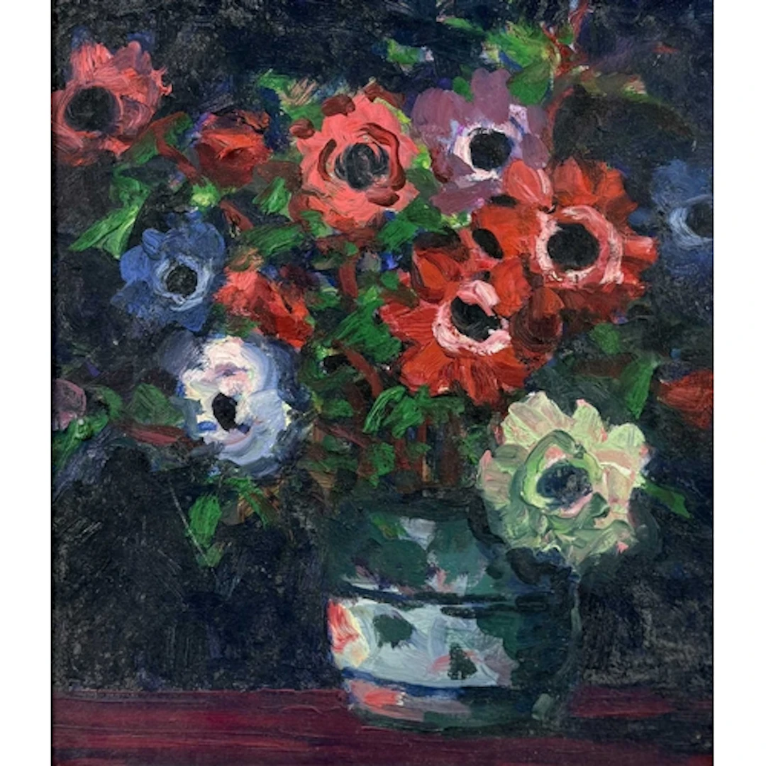 § John MILLER (1931-2002) Vase of Anemones Oil on canvas, 37...