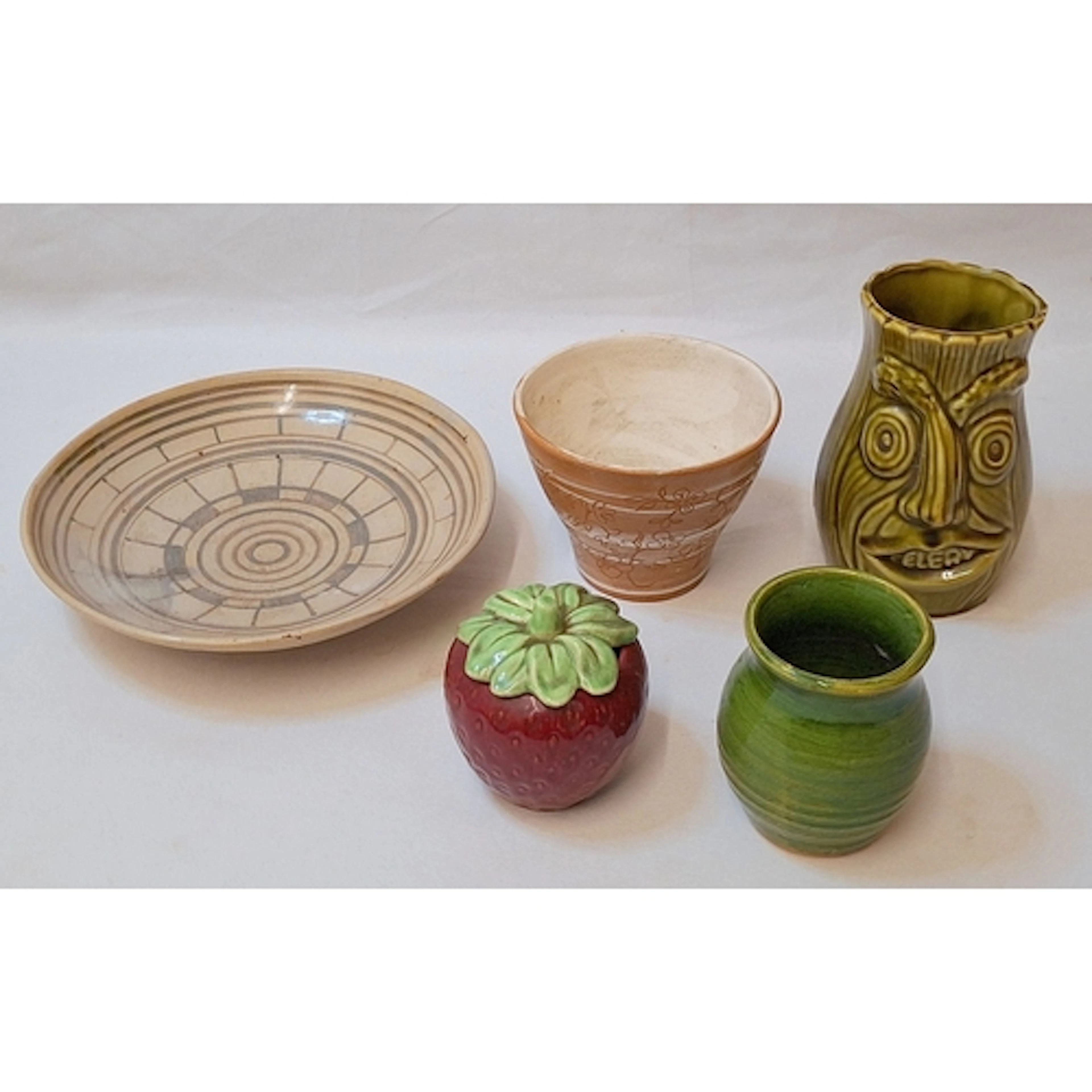 Sylvac Strawberry Pot, Celery Vase, 2 Rose Pottery Vases & R...