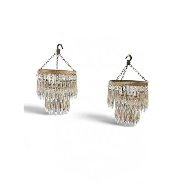 A PAIR OF 1920S TWO TIER WATERFALL CRYSTAL CHANDELIERS WITH ...