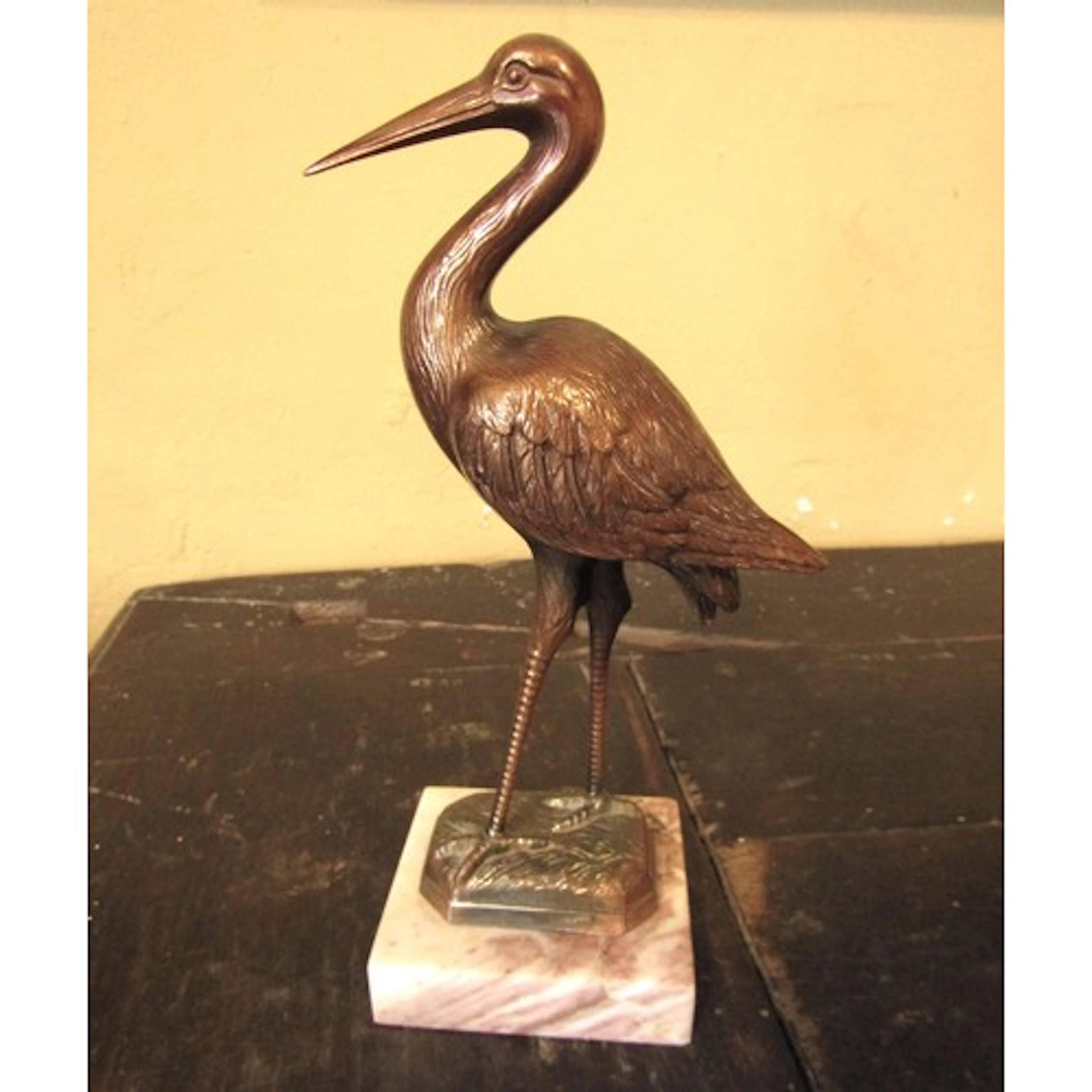 Bronze Sculpture of Stork on Square Form Marble Base Approxi...