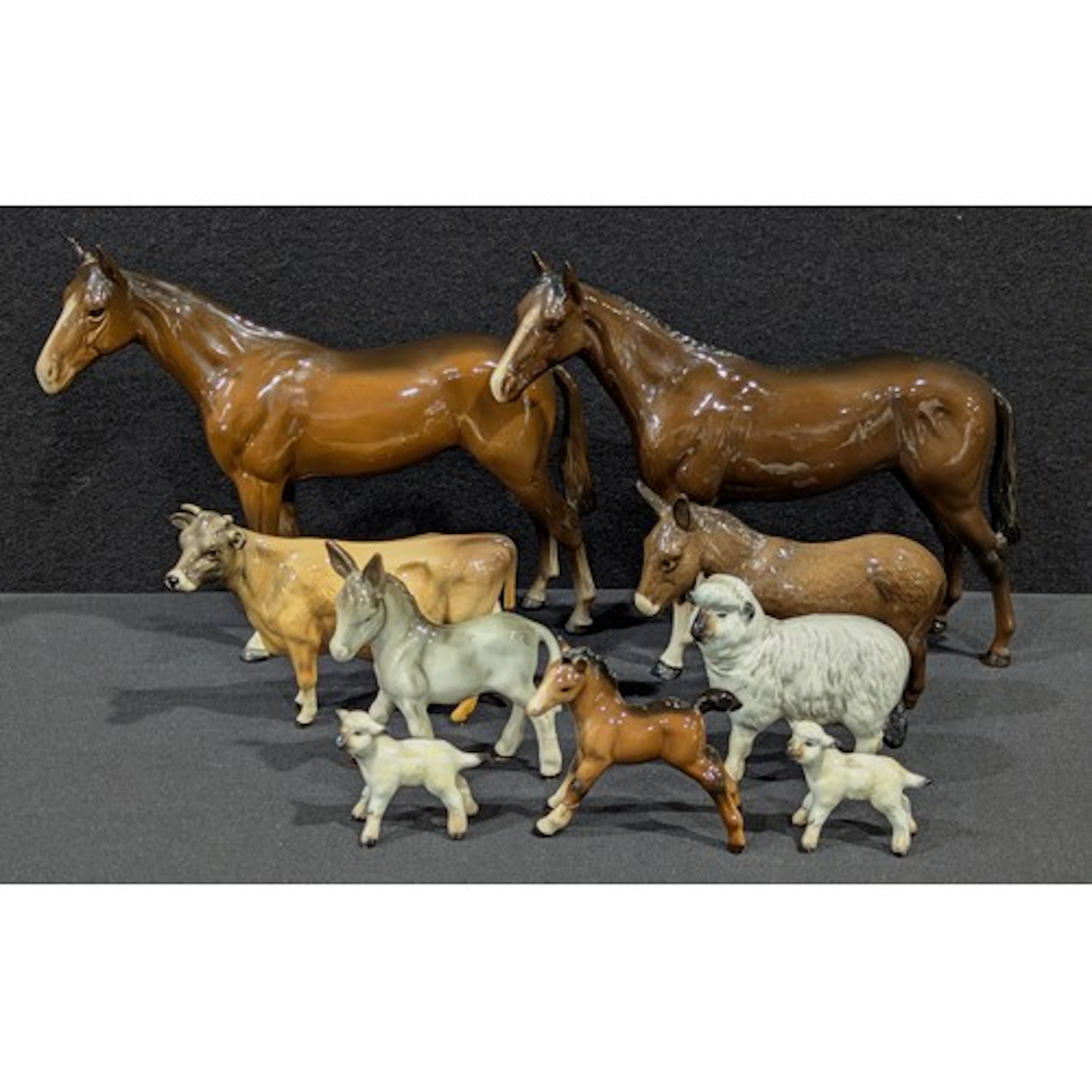 Beswick Animals - inc Sheep number 935, two lambs, Donkey, J...