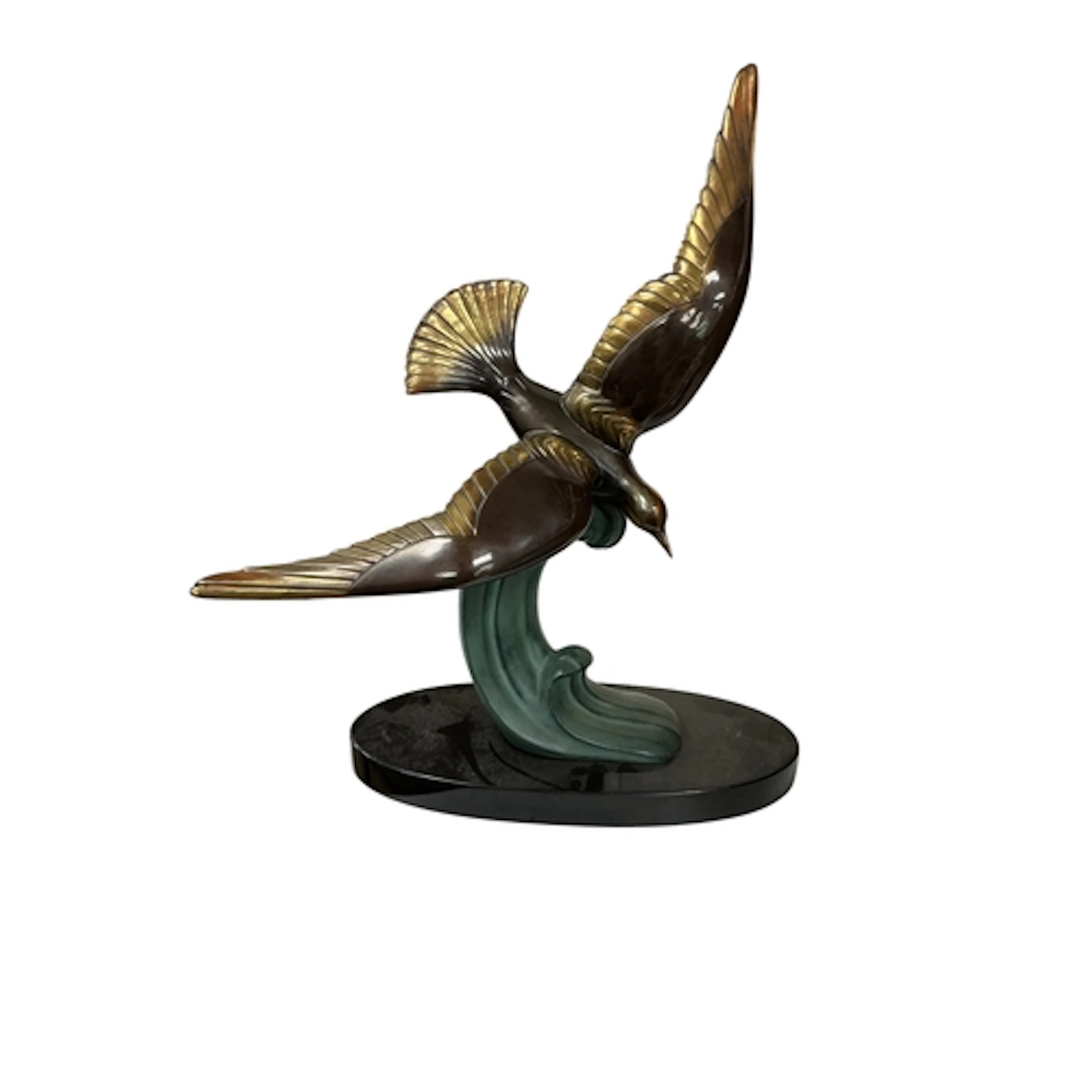 An Art Deco style bronzed spelter and slate 'Gull and Wave' ...