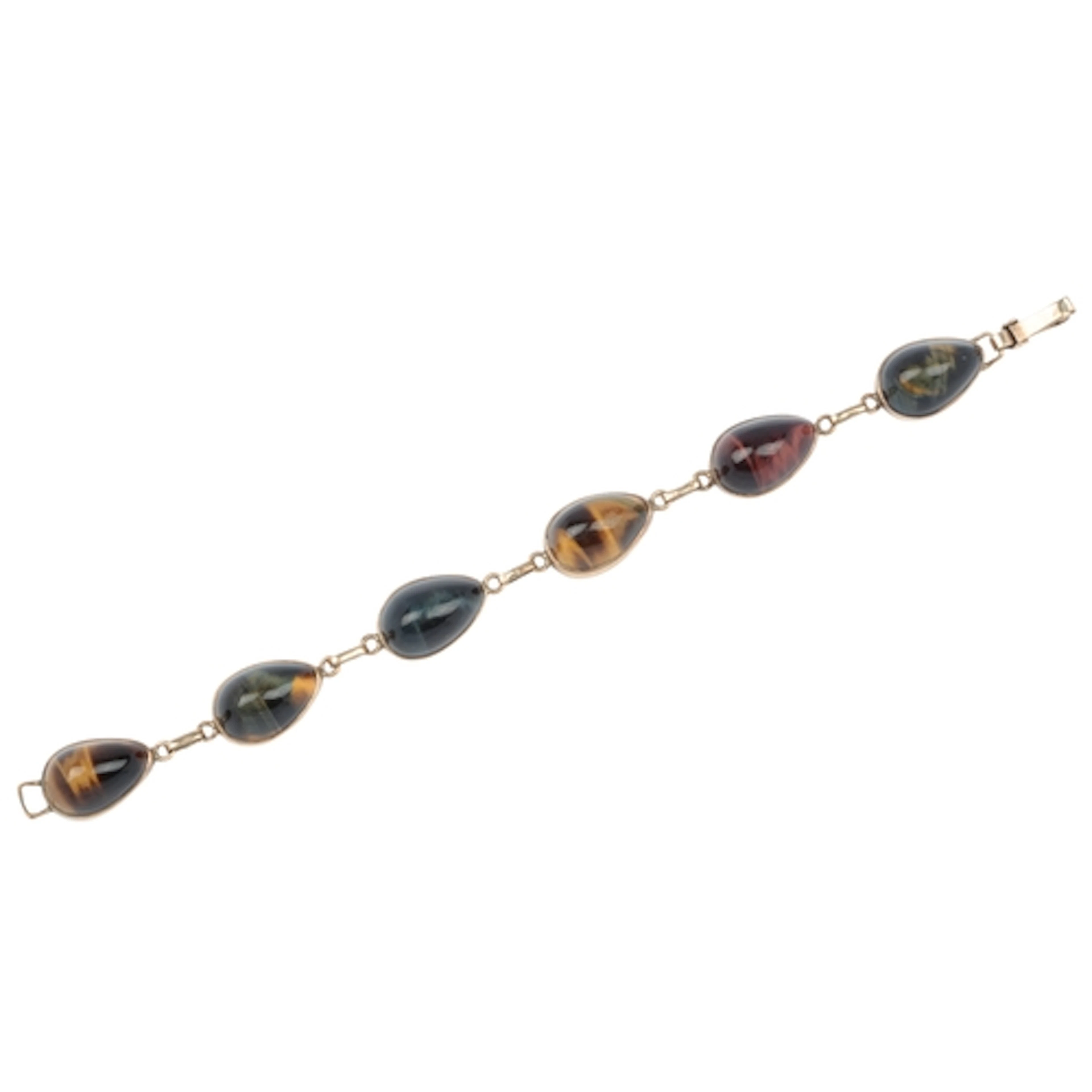 A tiger's eye bracelet, 1970s, composed of collet-set pear-s...