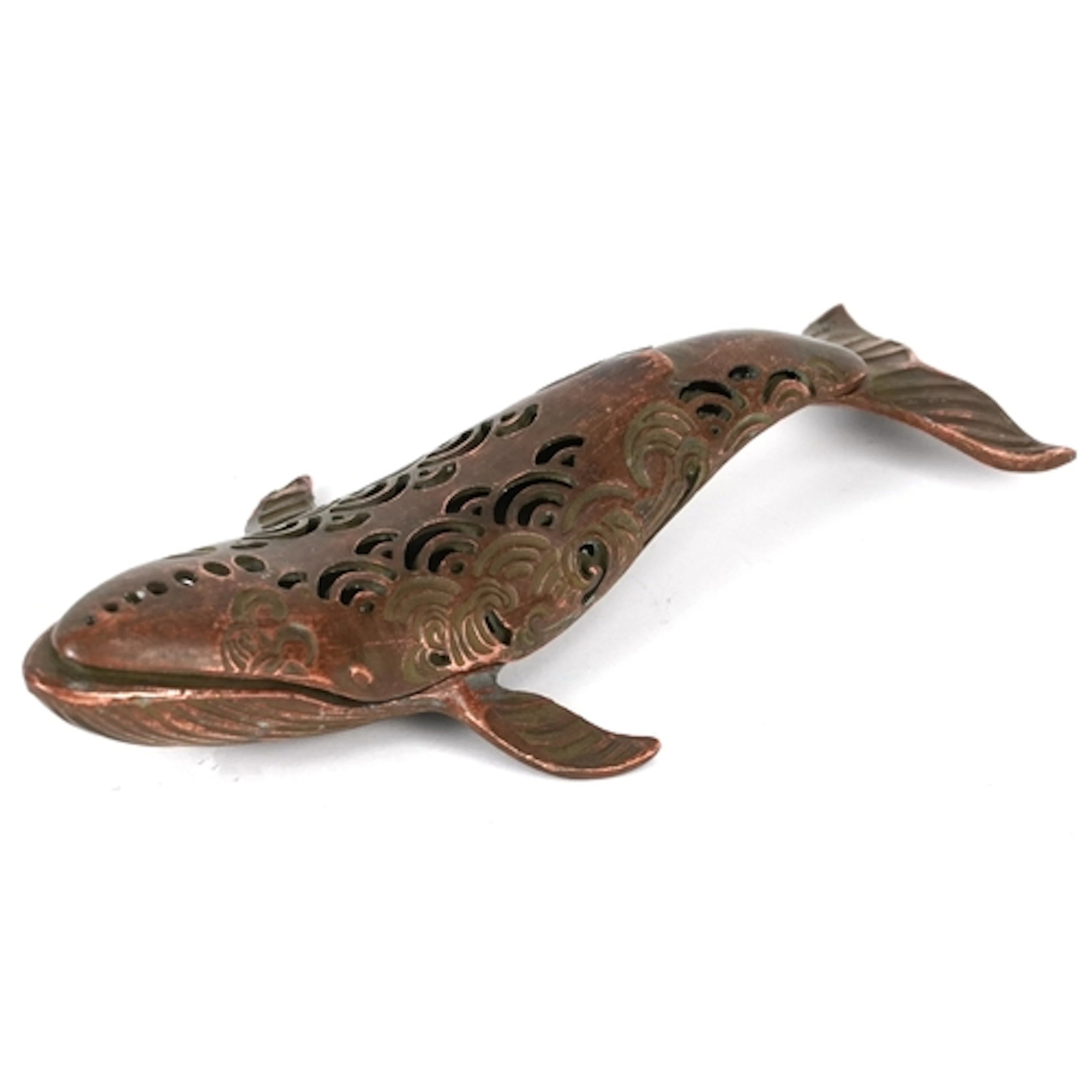 A Japanese patinated bronze censer in the form of a whale, c...