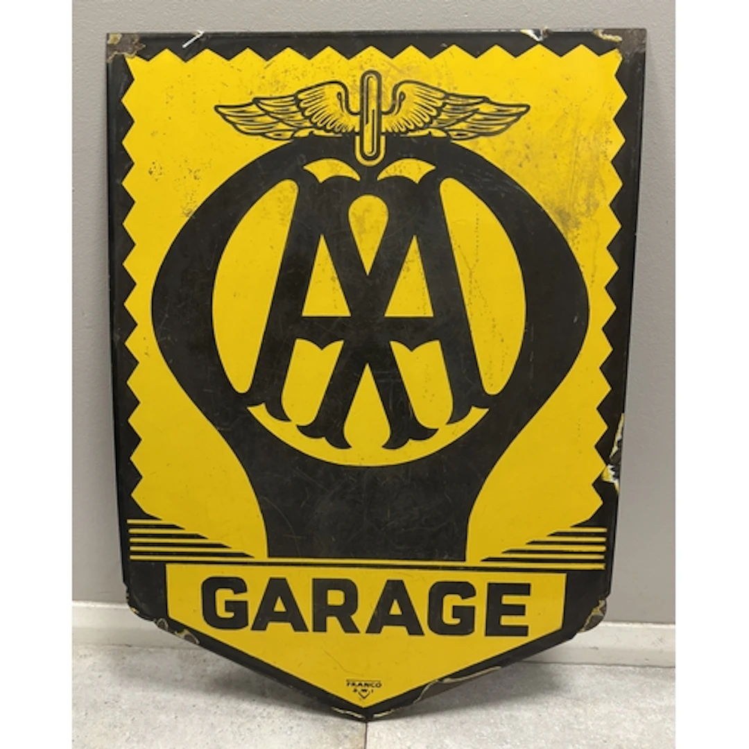 An enamel "AA Garage" sign. By Franco SW1. Approx. 56cm x 79...