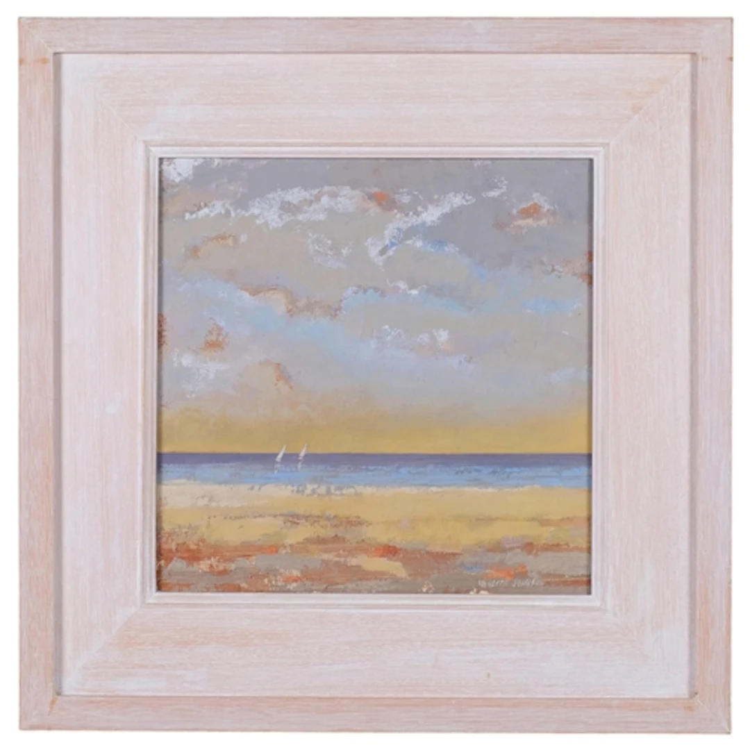 Annette Johnson, boats off Rye, oil on canvas, 30cm x 30cm, ...