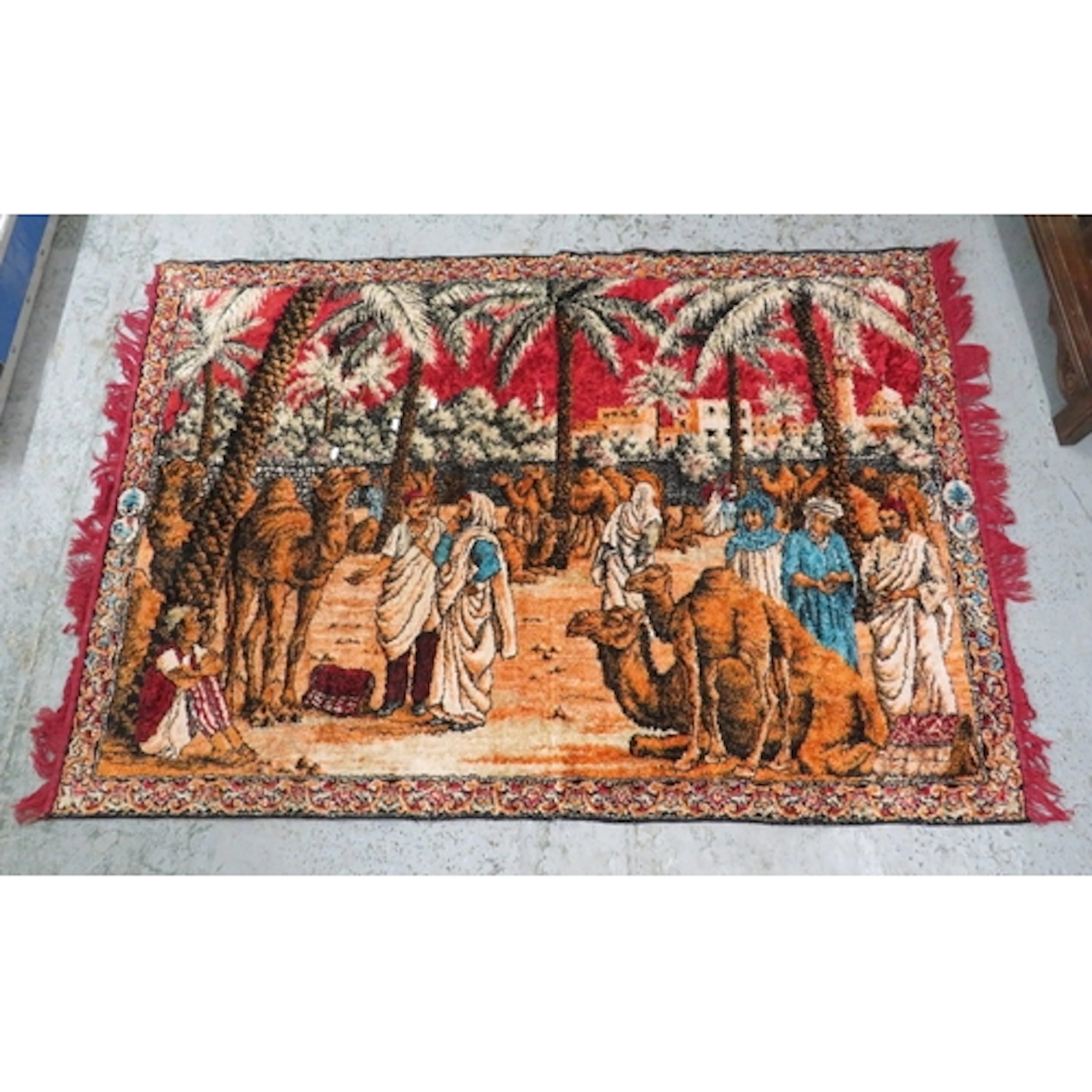 Vintage Middle Eastern Tapestry Rug, detailed desert scene w...