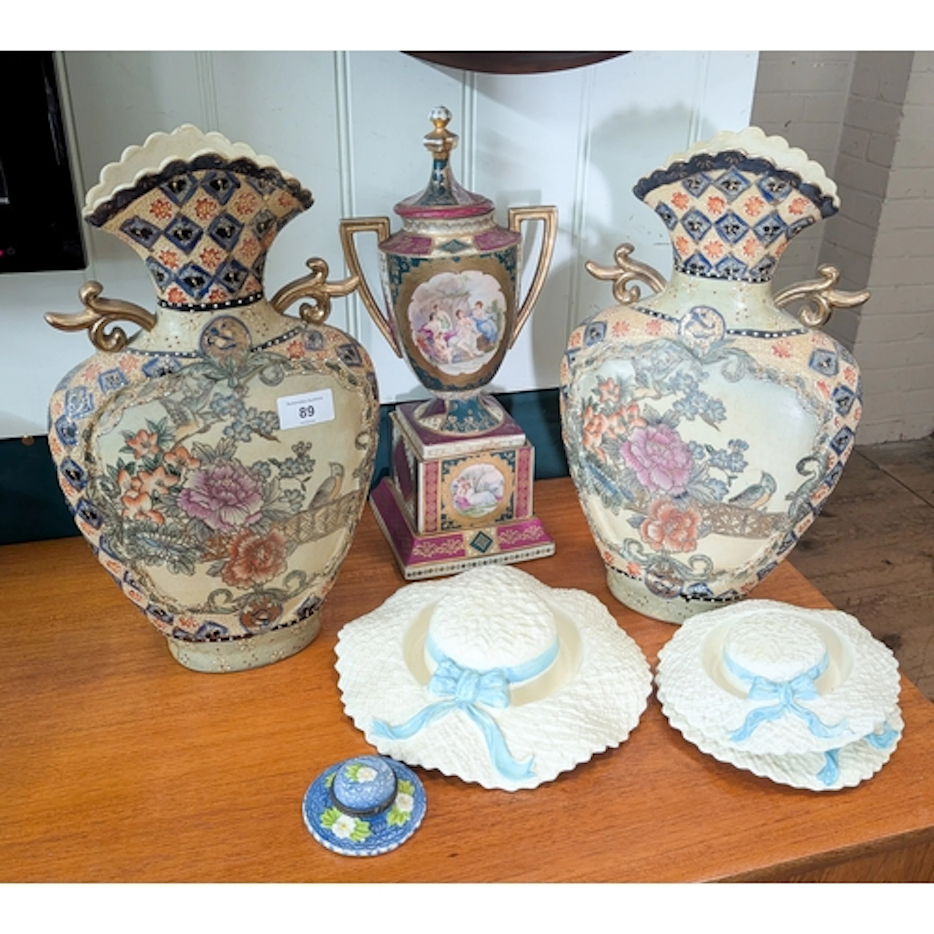 A pair of Chinese floral decorated vases, Vienna style vase ...