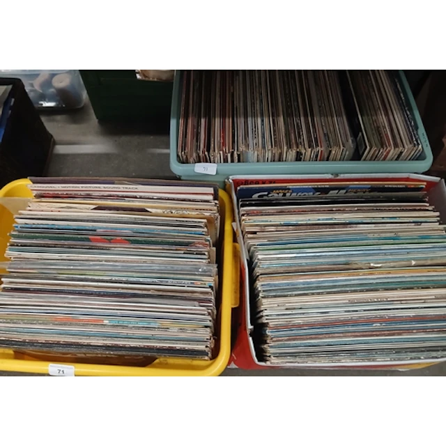 Three boxes of assorted vinyl lps, unchecked, sold as seen.