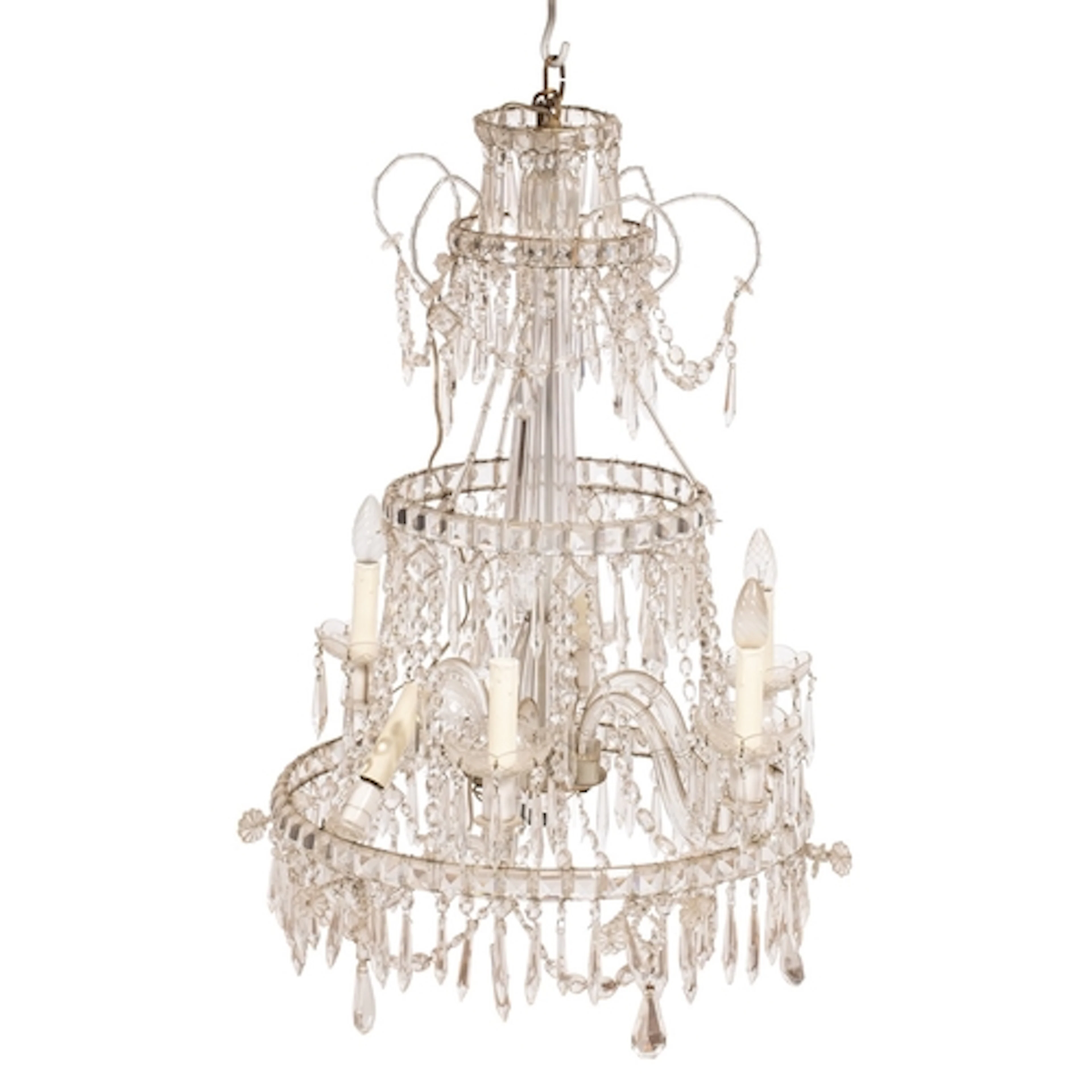 A cut glass six light chandelier in Regency style, 20th cent...