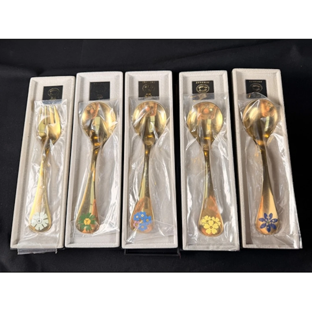 George Jensen: Five gold plated Sterling silver year spoons ...
