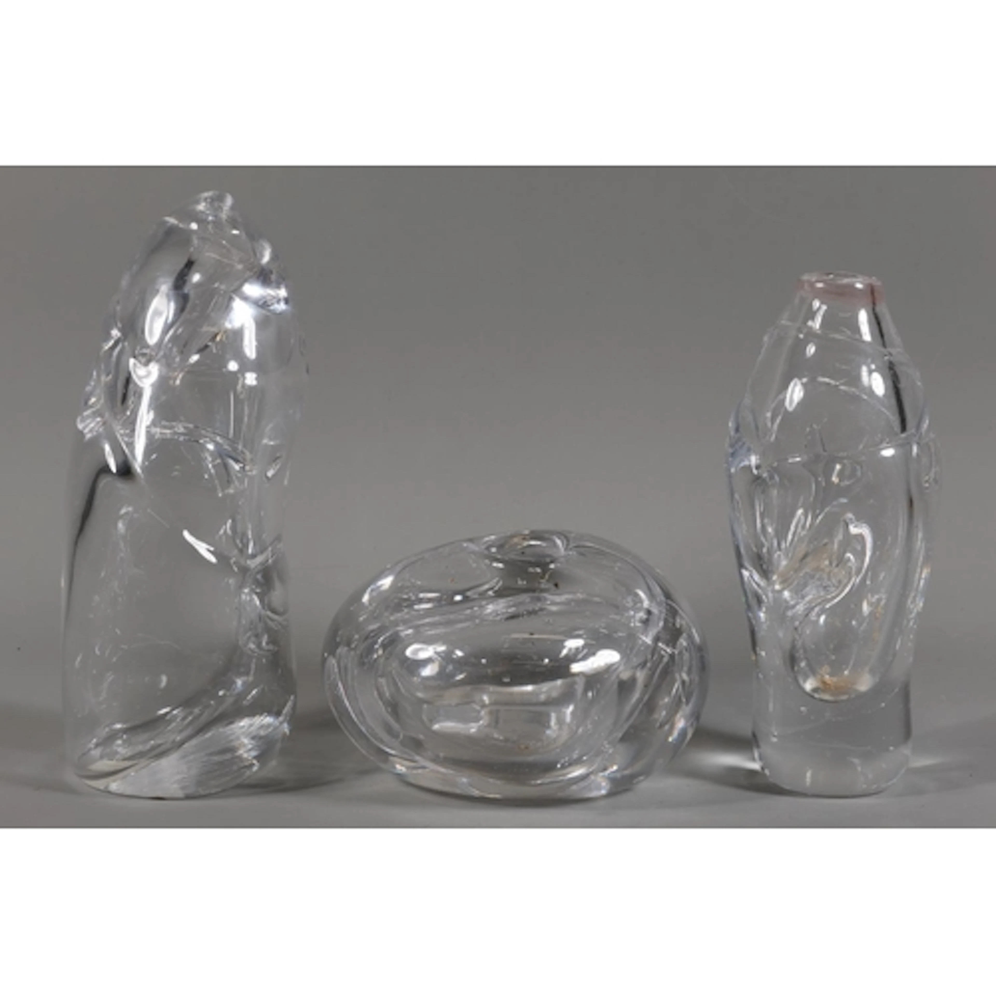Three art glass clear sculpture vases. (3)