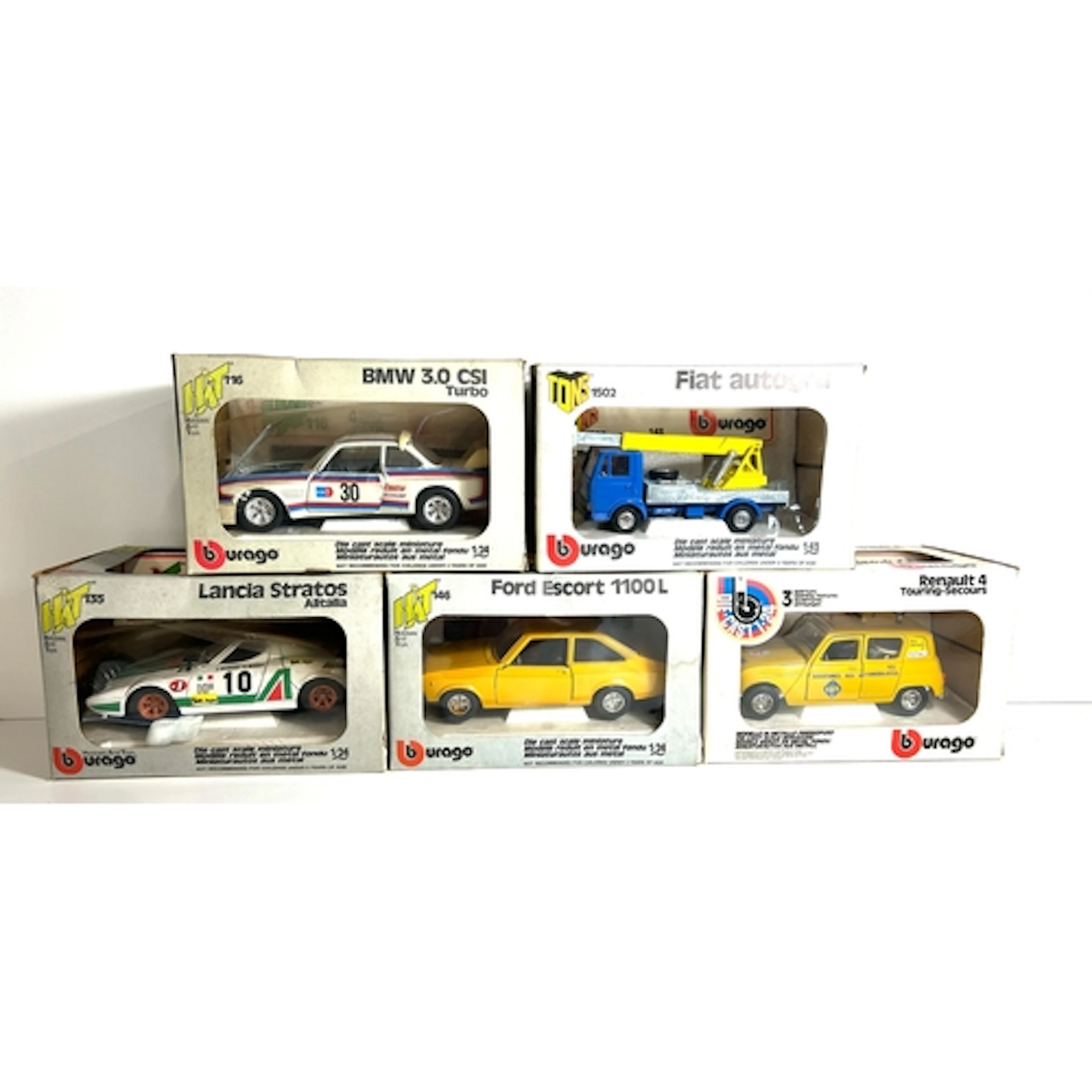8 Bburago 1:24 Scale Vehicles. Fiat Autogru (1502). BMW 3.0 ...