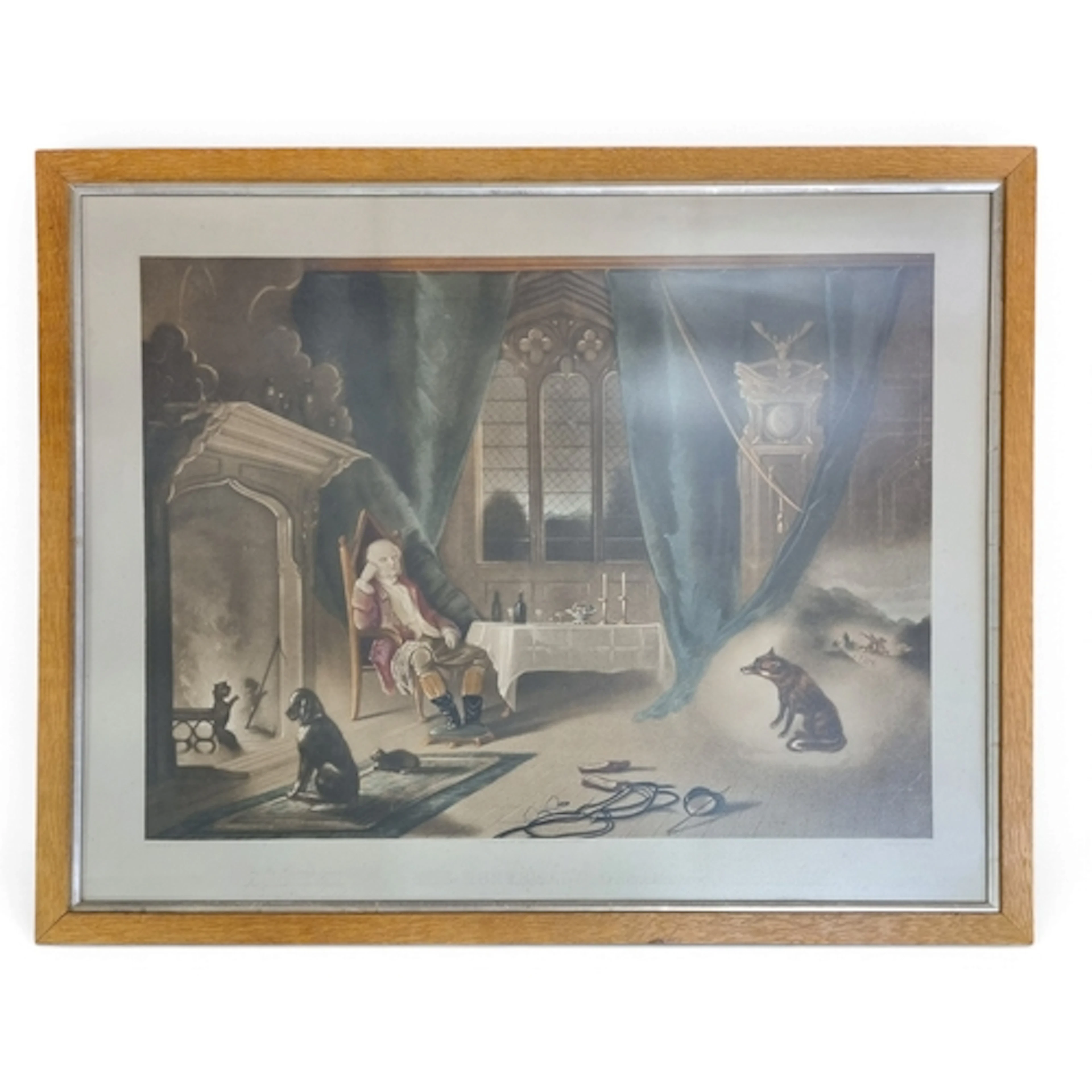 The Huntmans Dream, a well framed early coloured Print, in a...