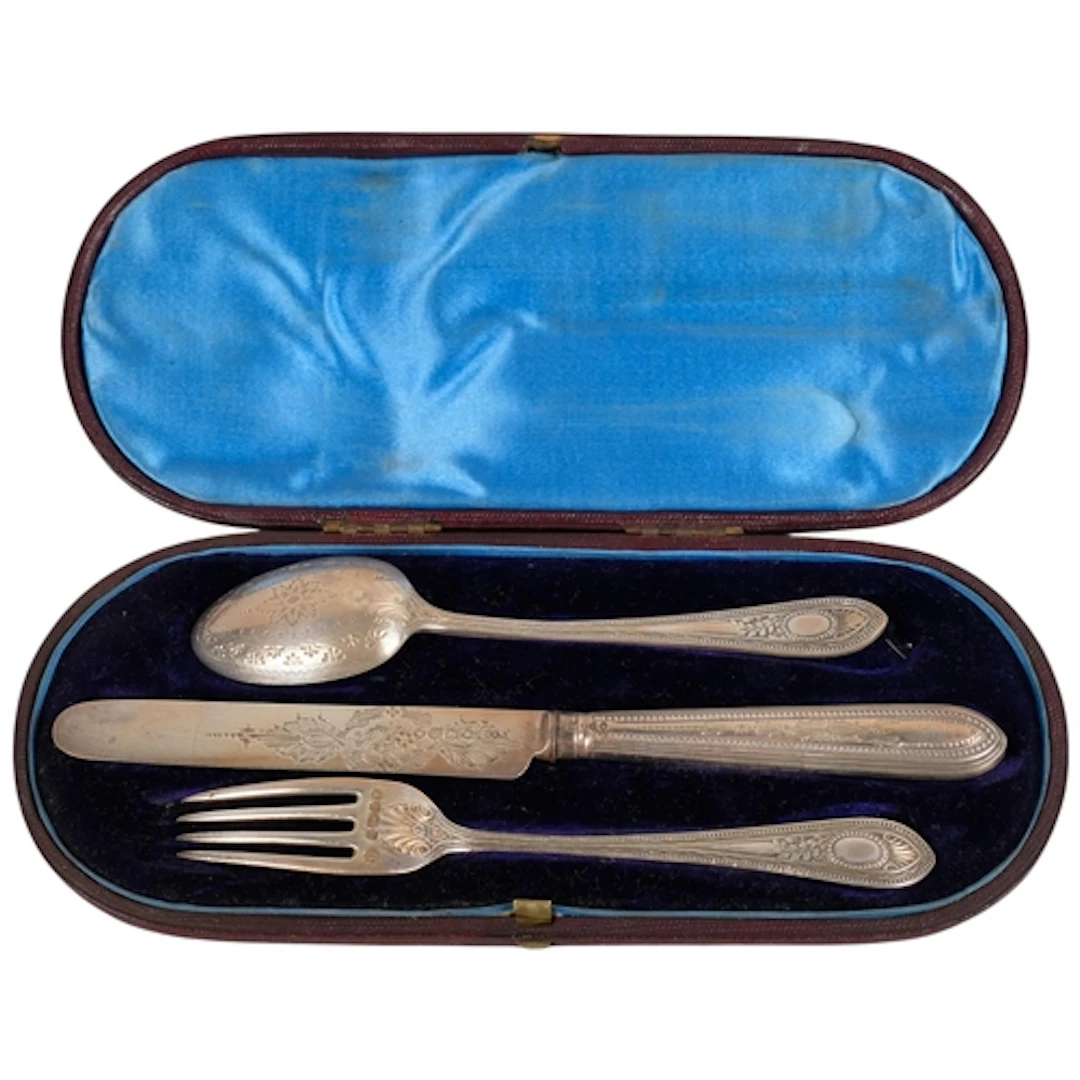 A Victorian silver 3-piece eating matched set, Thomas Bradbu...
