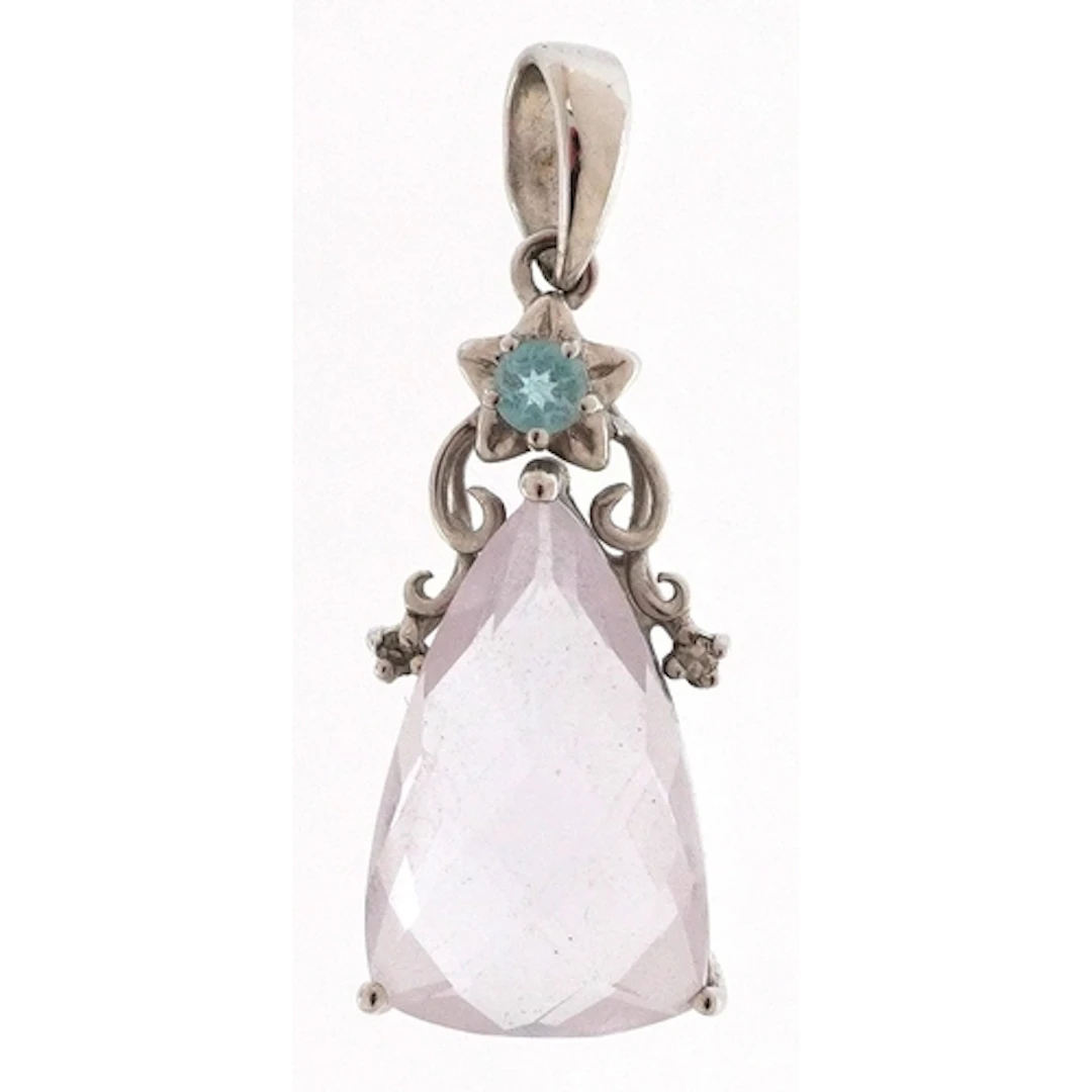 9ct white gold pink and blue stone teardrop pendant, 2.7cm h...