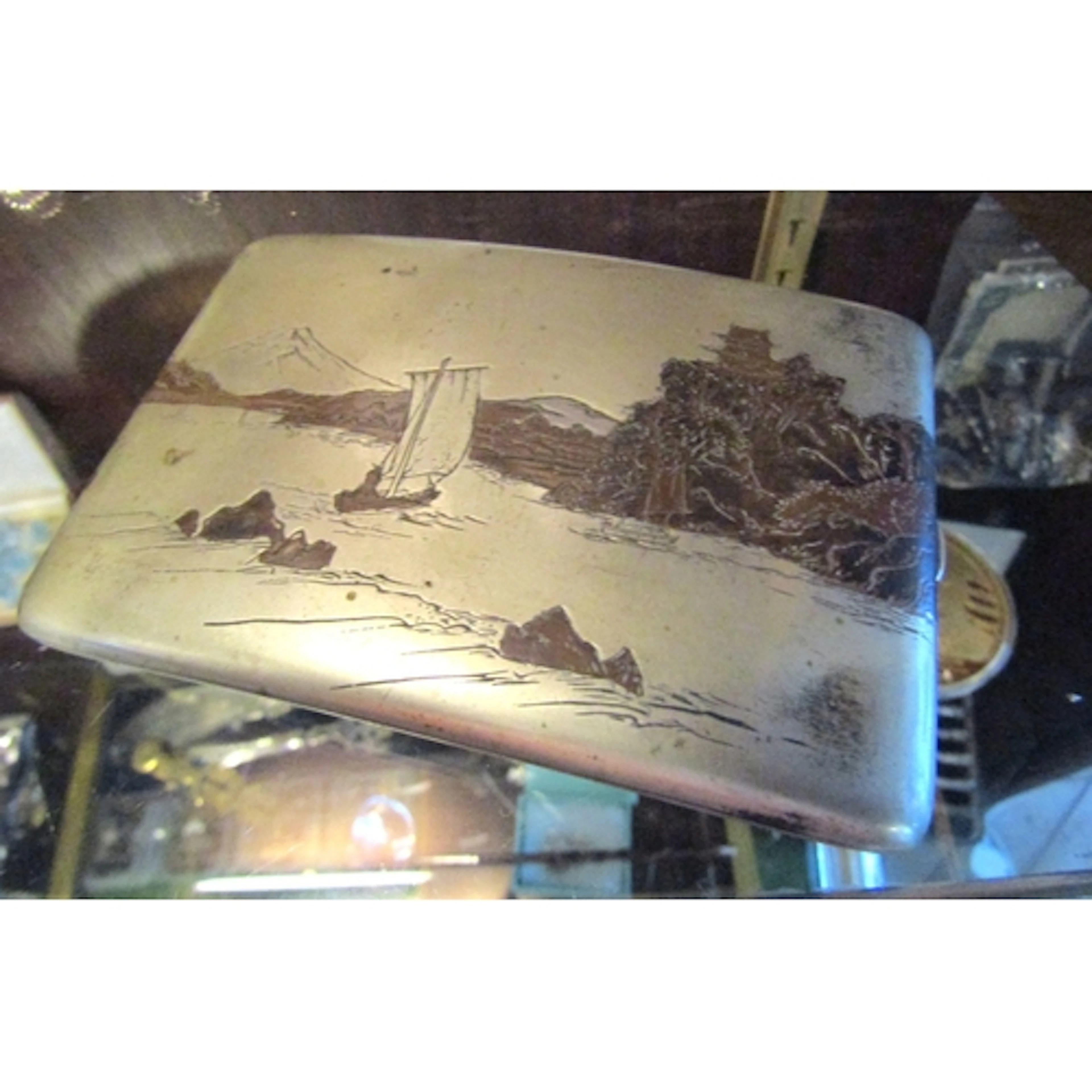 Japanese Damascene Cigarette Case Attractively Detailed