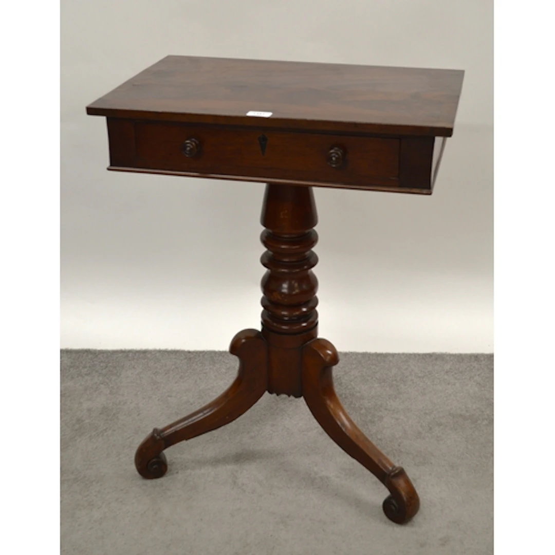 Victorian mahogany work table with single drawer above a tur...