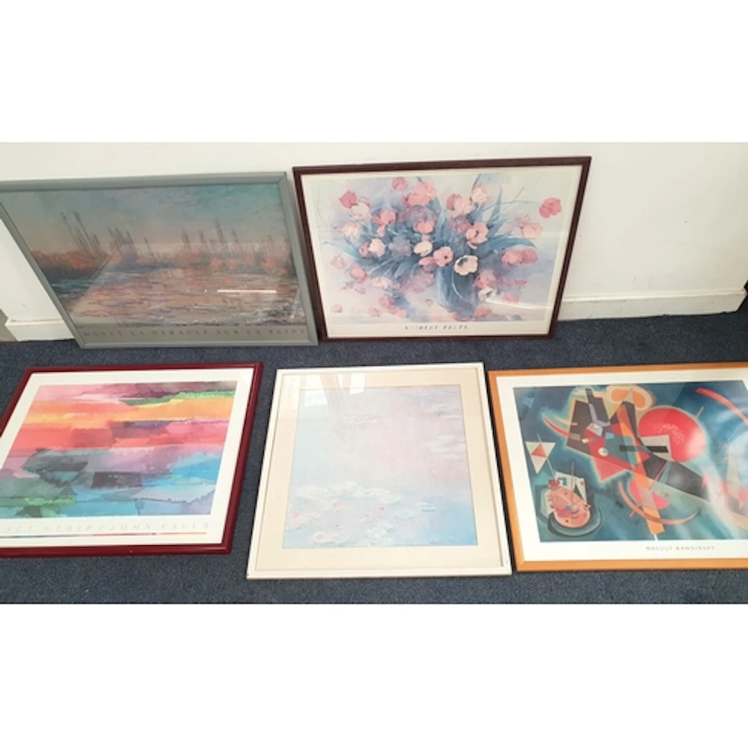 SELECTION OF FIVE LARGE FRAMED PRINTS including a Shirley Fe...