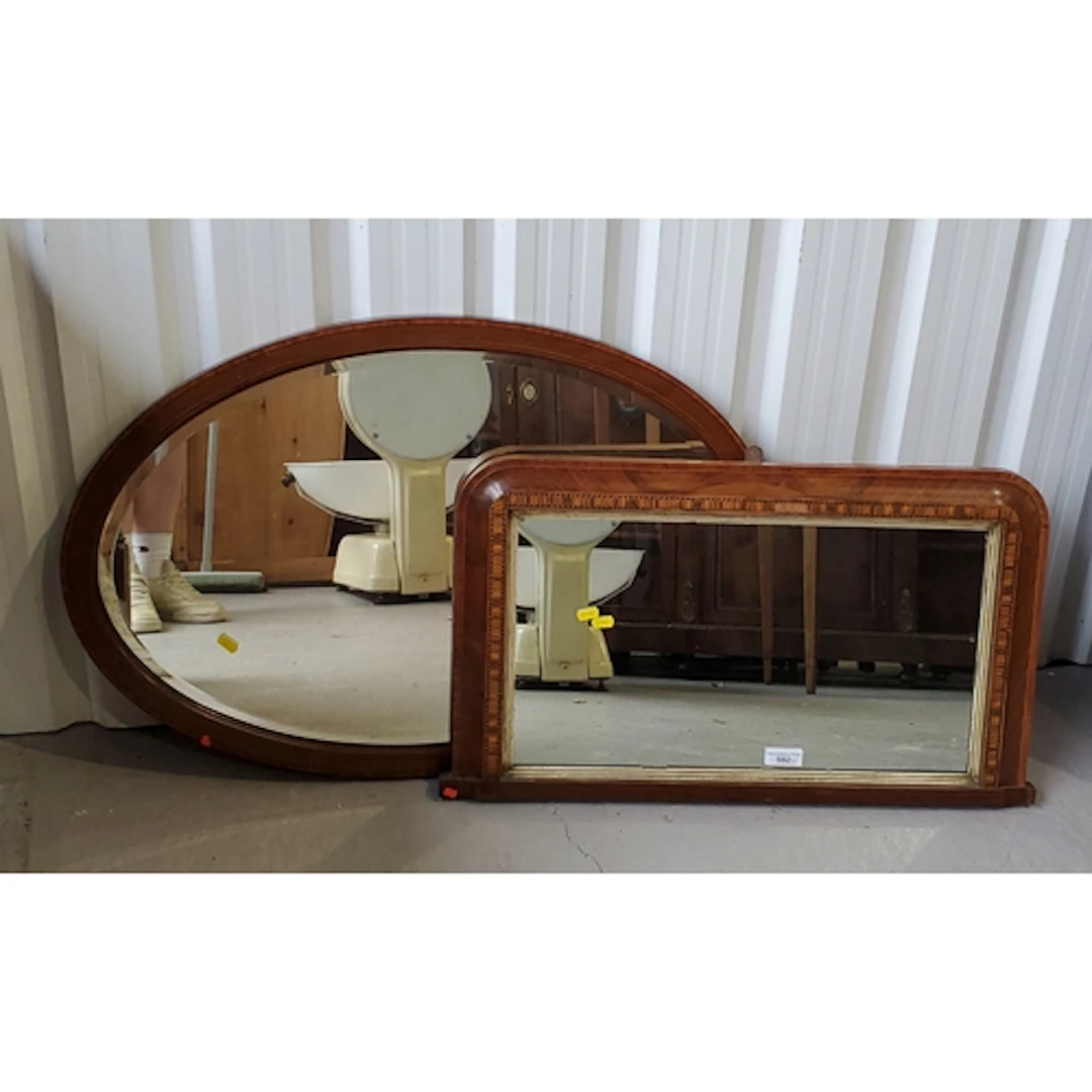 A Victorian Tunbridge inlaid Overmantle Mirror and an oval m...