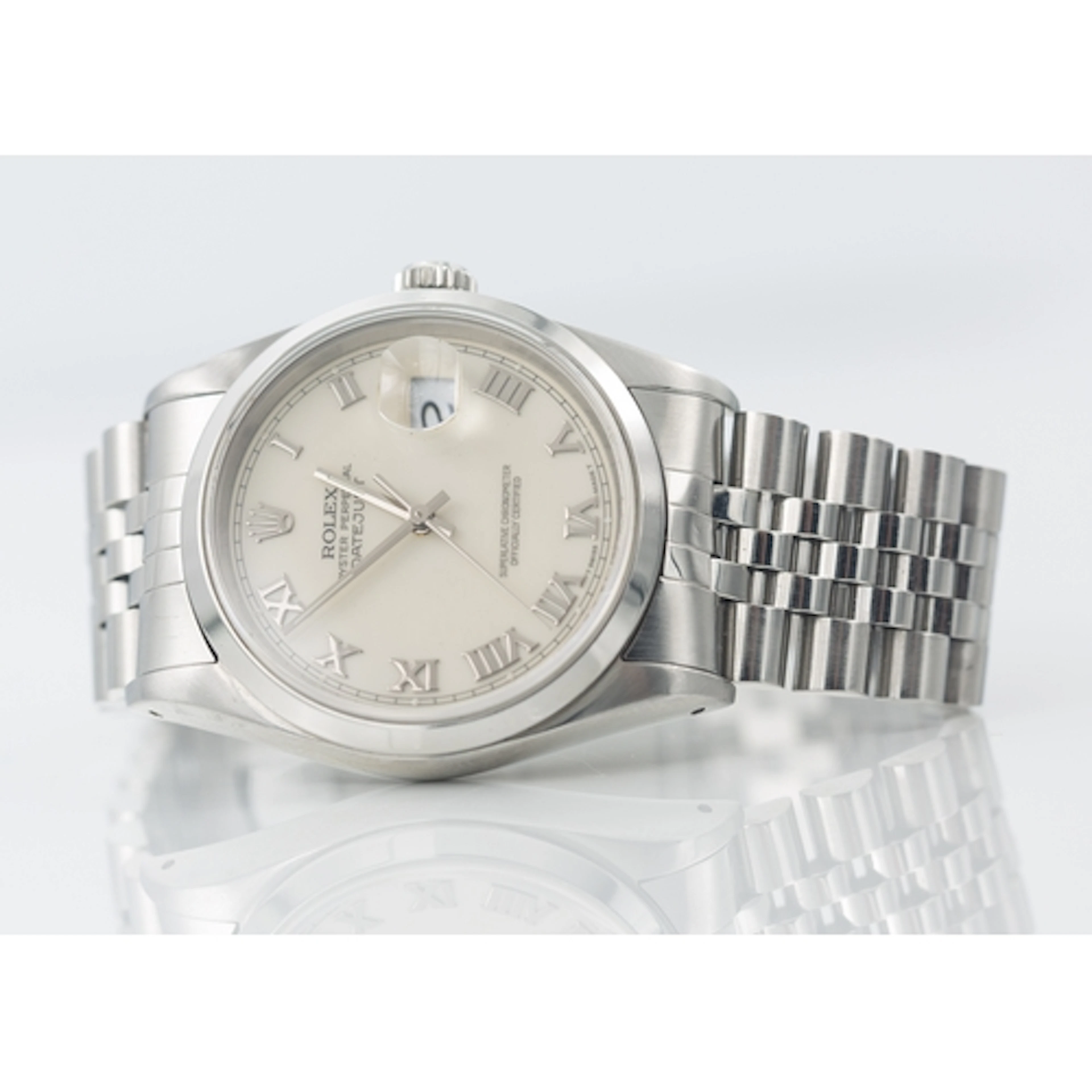 Rolex Datejust 16200 smooth steel bezel and striking white R...