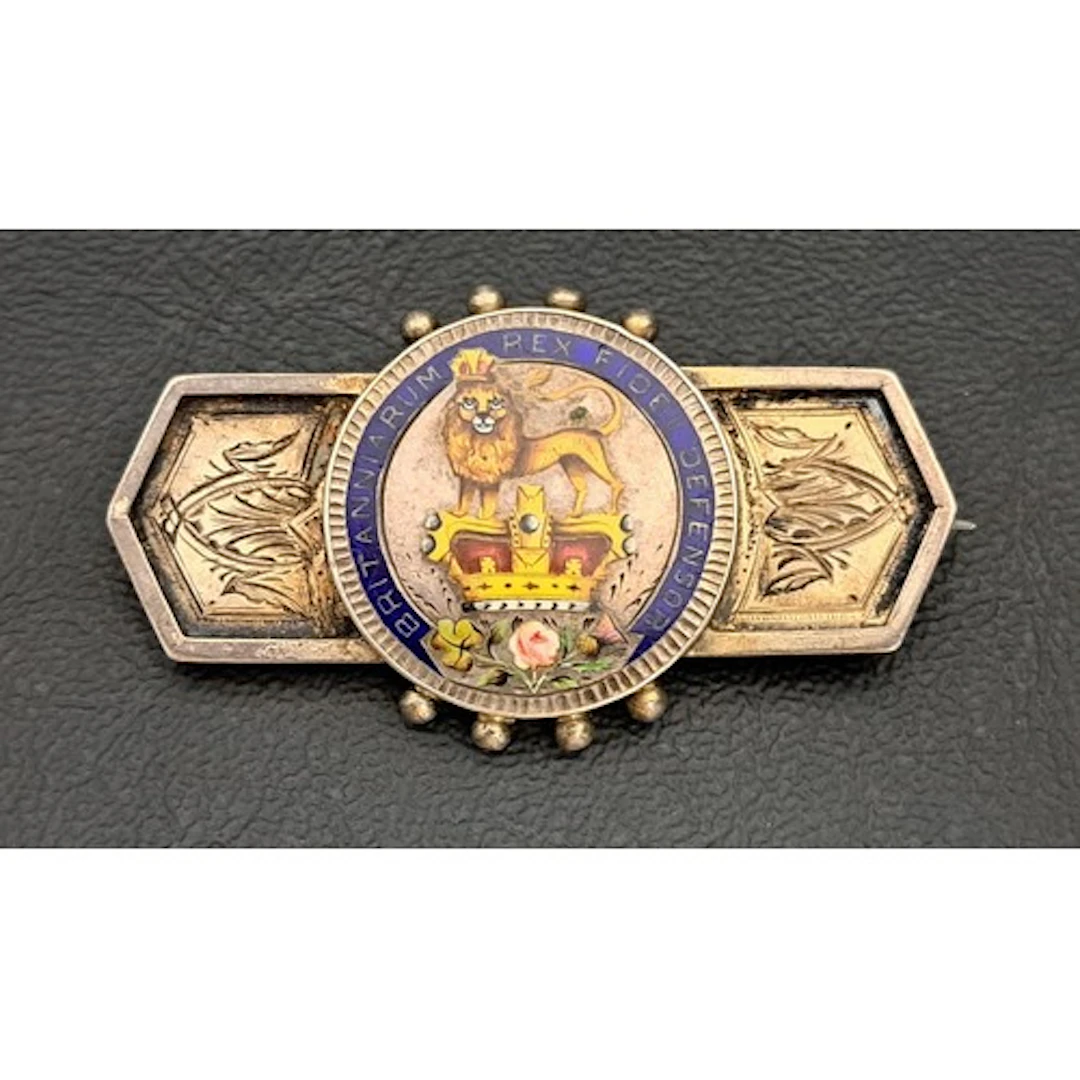 ENAMELLED GEORGE IV SILVER SIX PENCE COIN SET BROOCH the col...