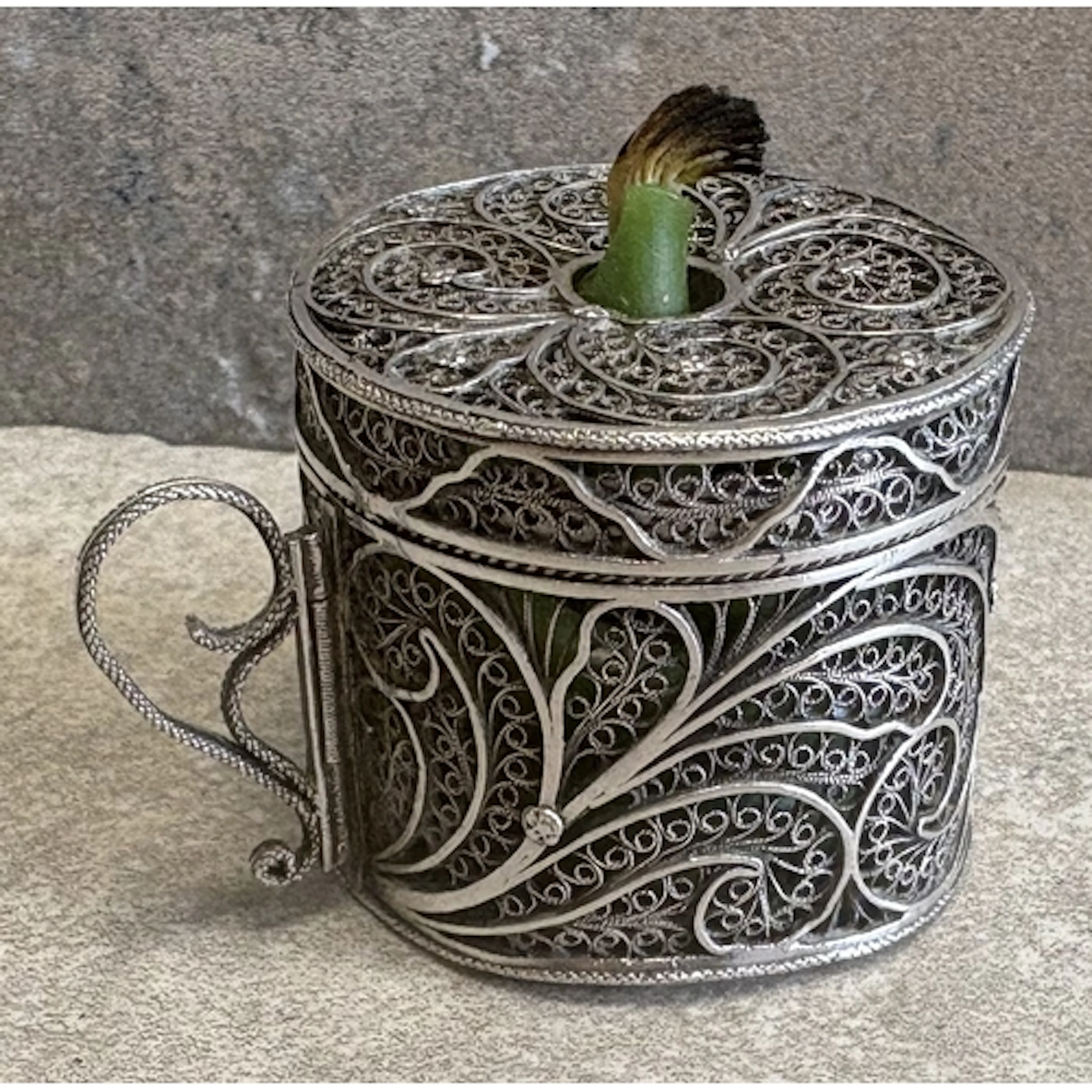 A good Georgian filigree silver bougie box / sealing wax hol...