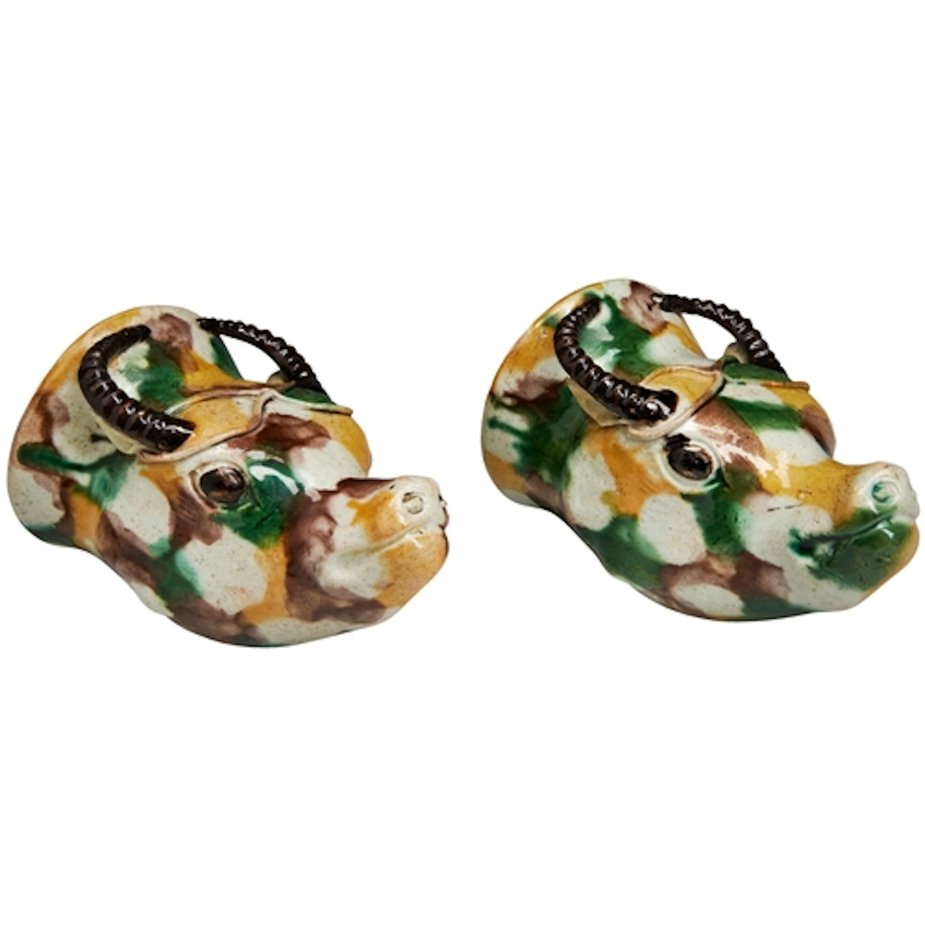 A VERY RARE PAIR OF CHINESE FAMILLE VERTE, SANCAI BISCUIT LI...