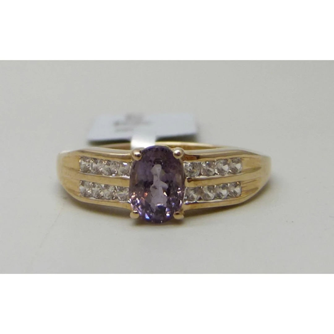 A Gemporia 9ct gold, purple and white stone ring, with tag, ...