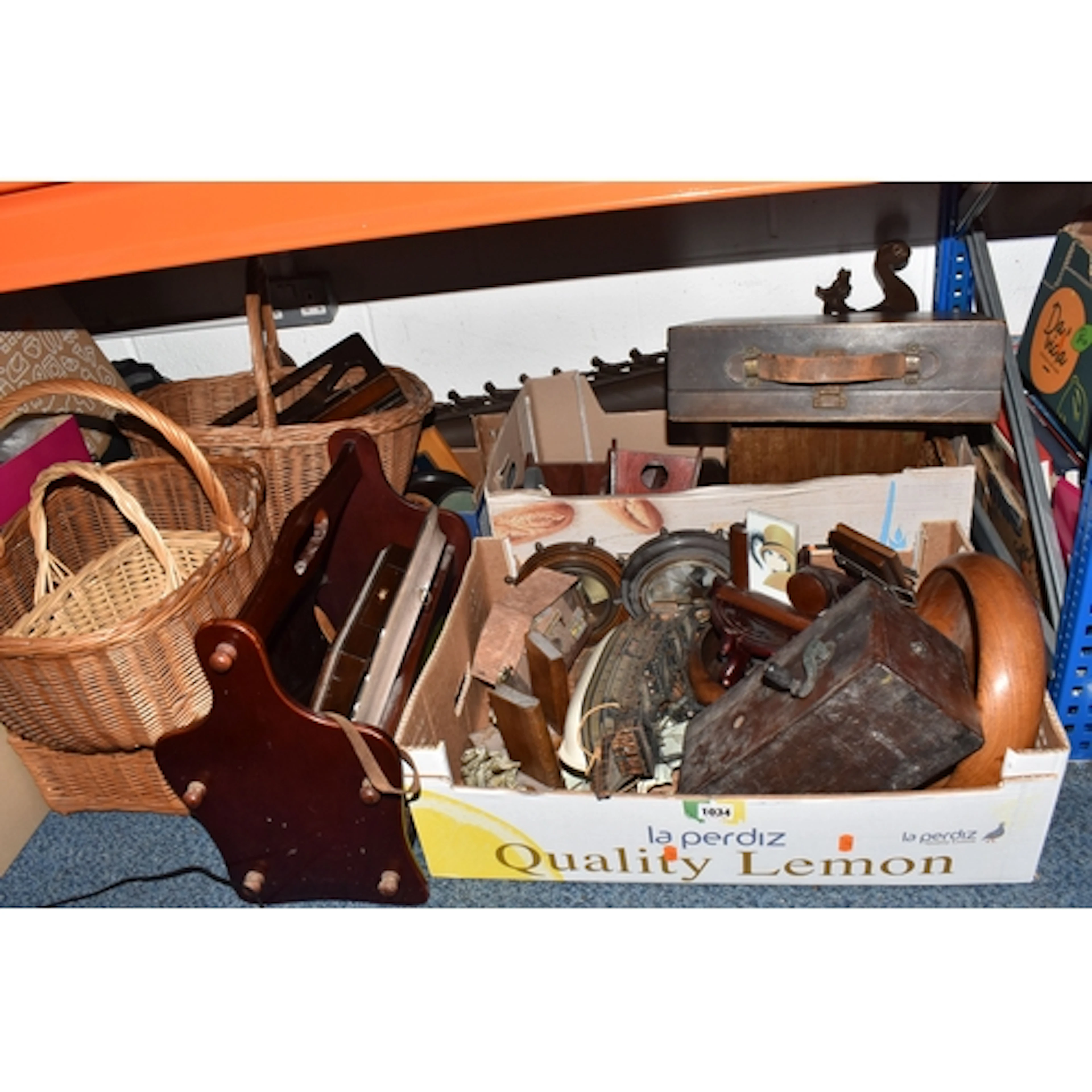 THREE BOXES AND LOOSE TREEN, BASKETS AND SUNDRY ITEMS, to in...