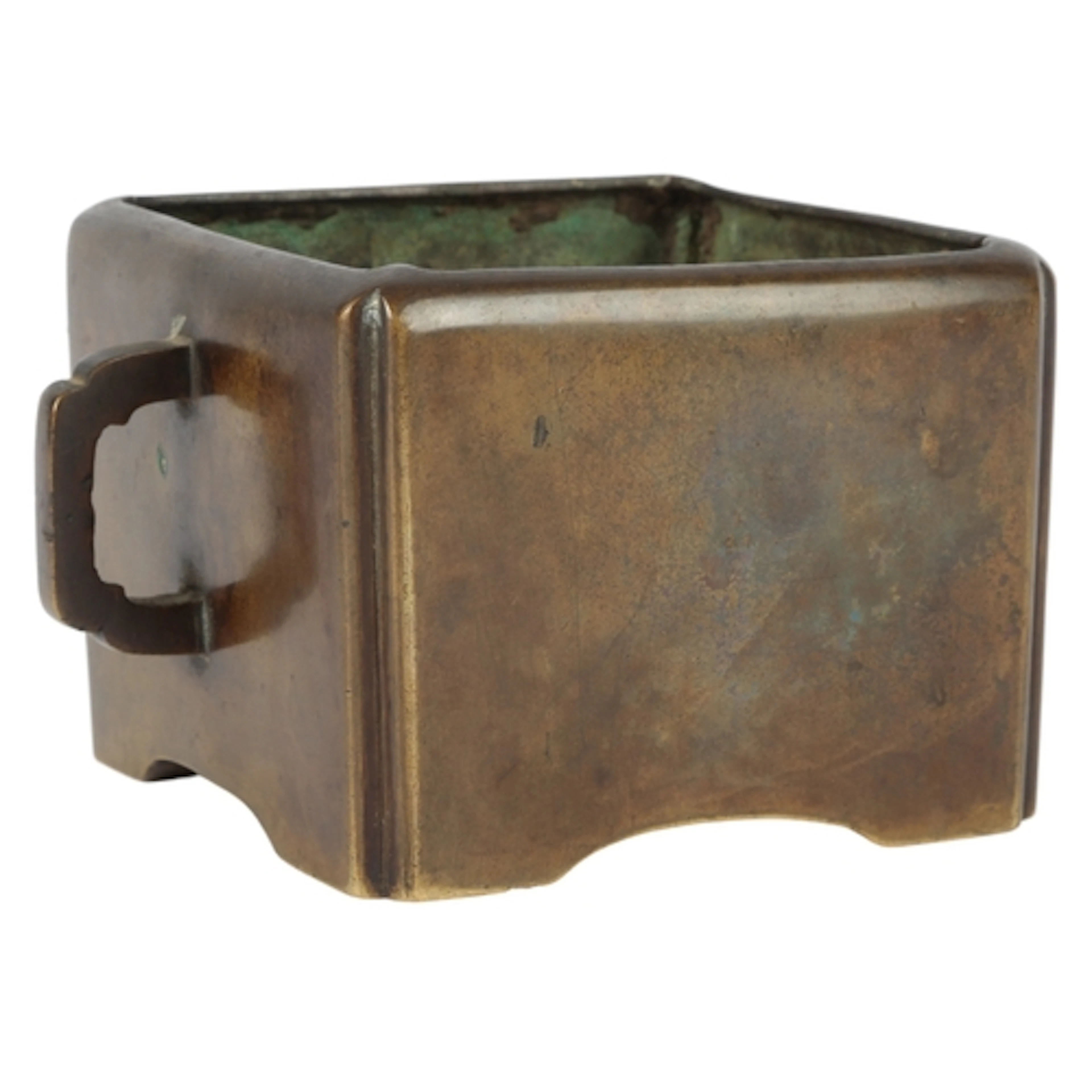 A Chinese bronze censer, fangding, Xuande mark but 19th cent...