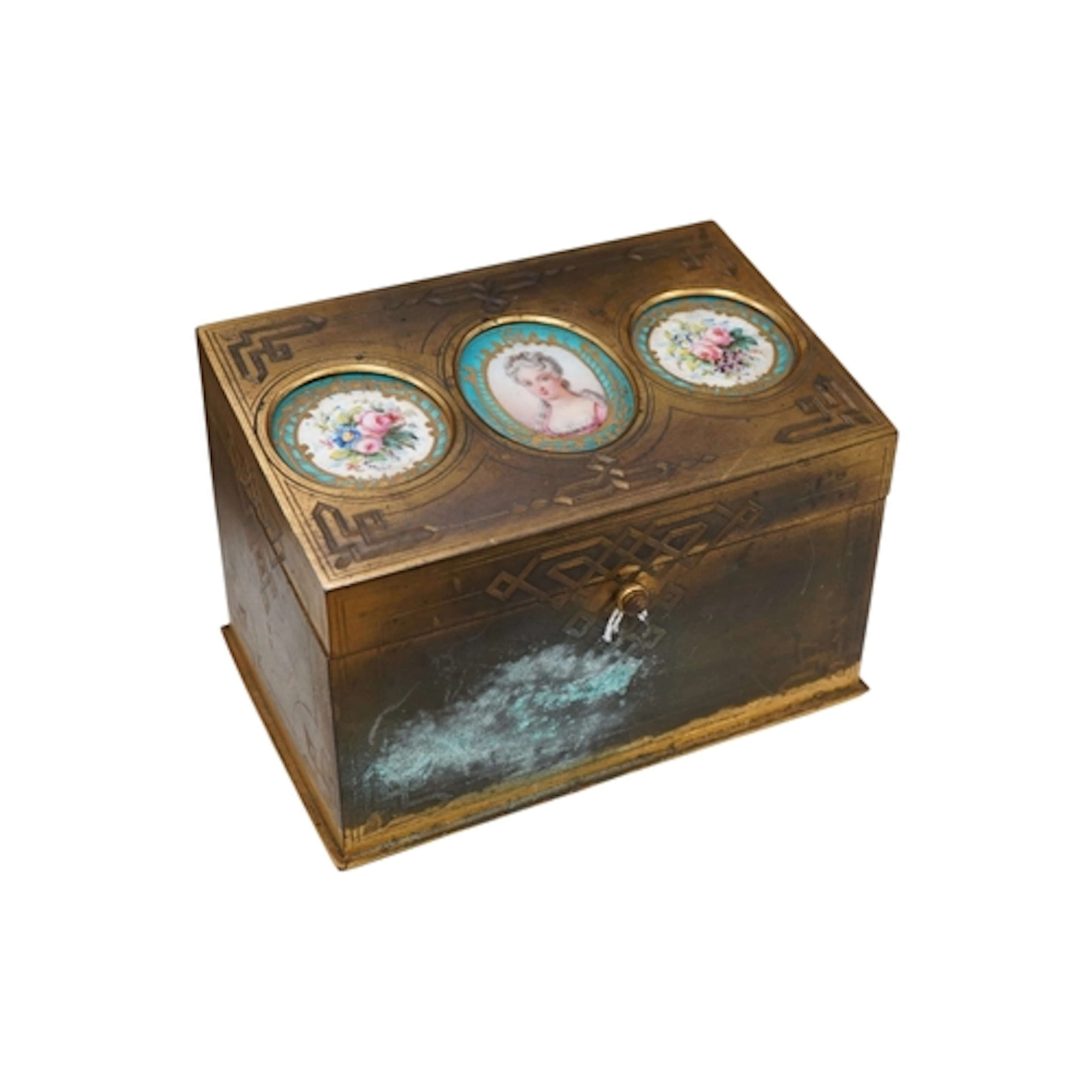 A late 19th century French parcel gilt and Sevres style porc...