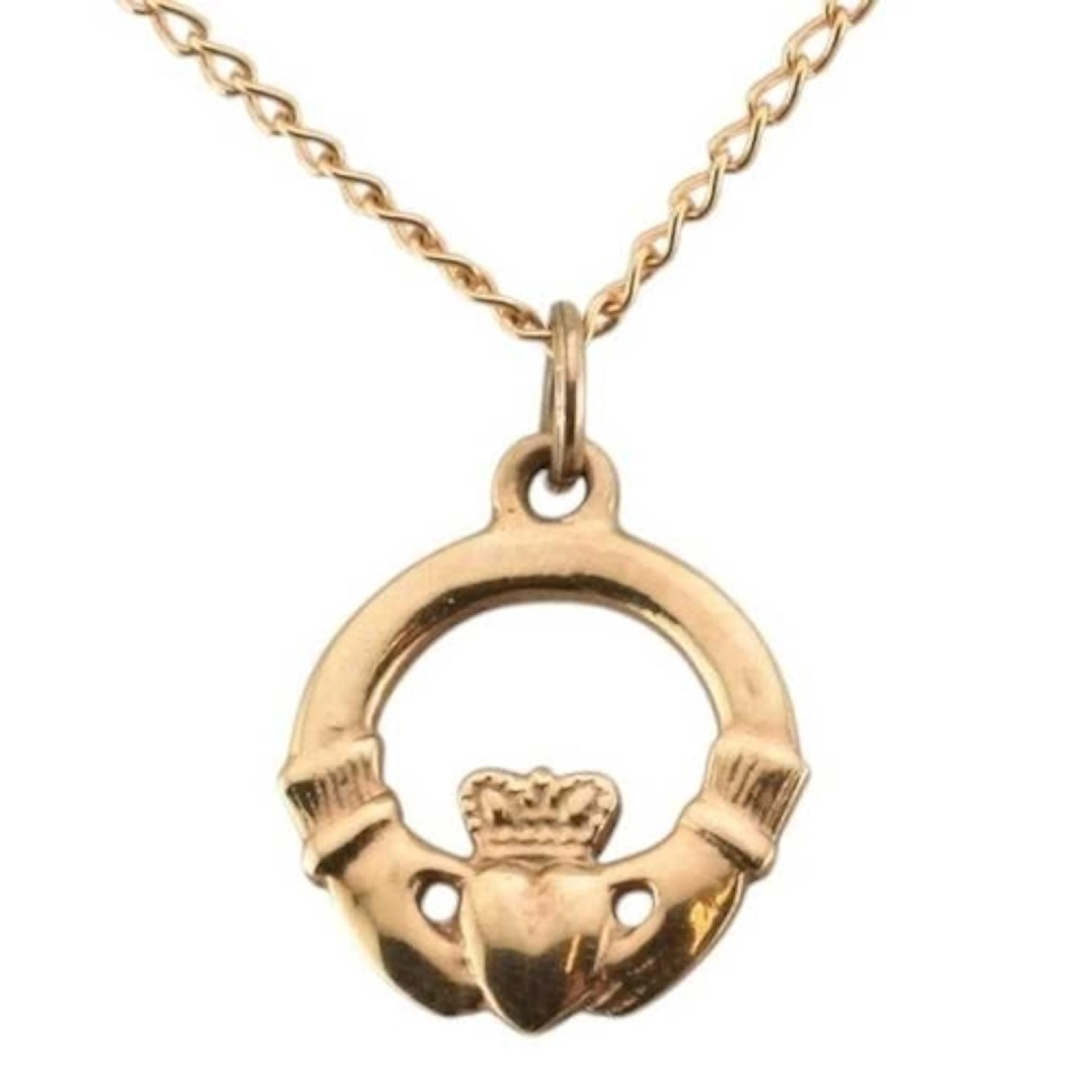 A hallmarked 9ct gold pendant necklace. Strung with a Cladda...