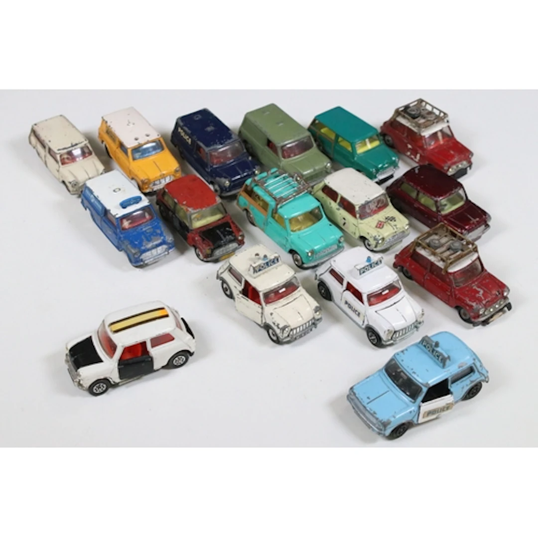 16 Mid 20th C play worn Mini diecast models featuring Corgi ...