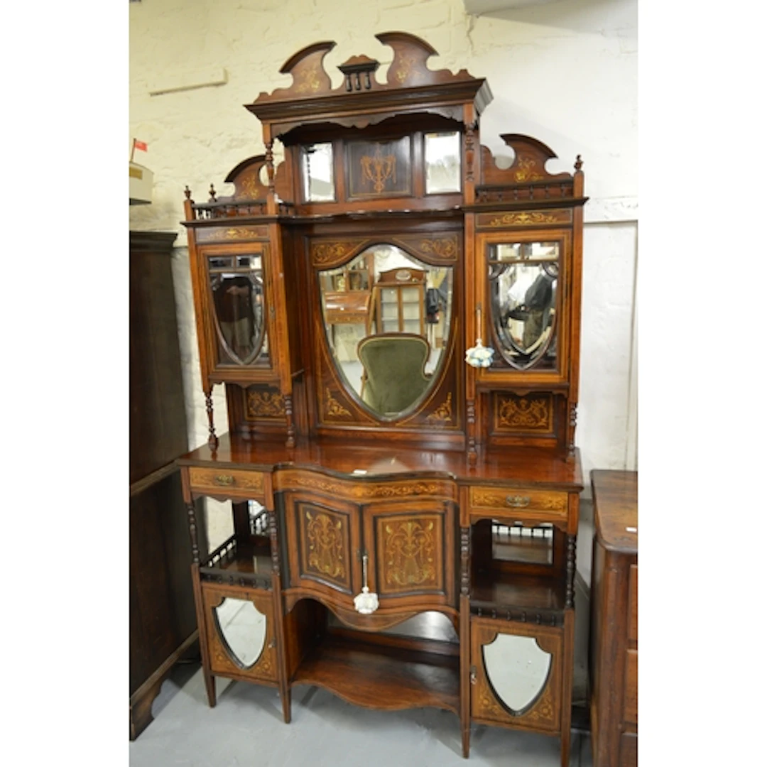 Edwardian rosewood and inlaid mirror back display cabinet, i...