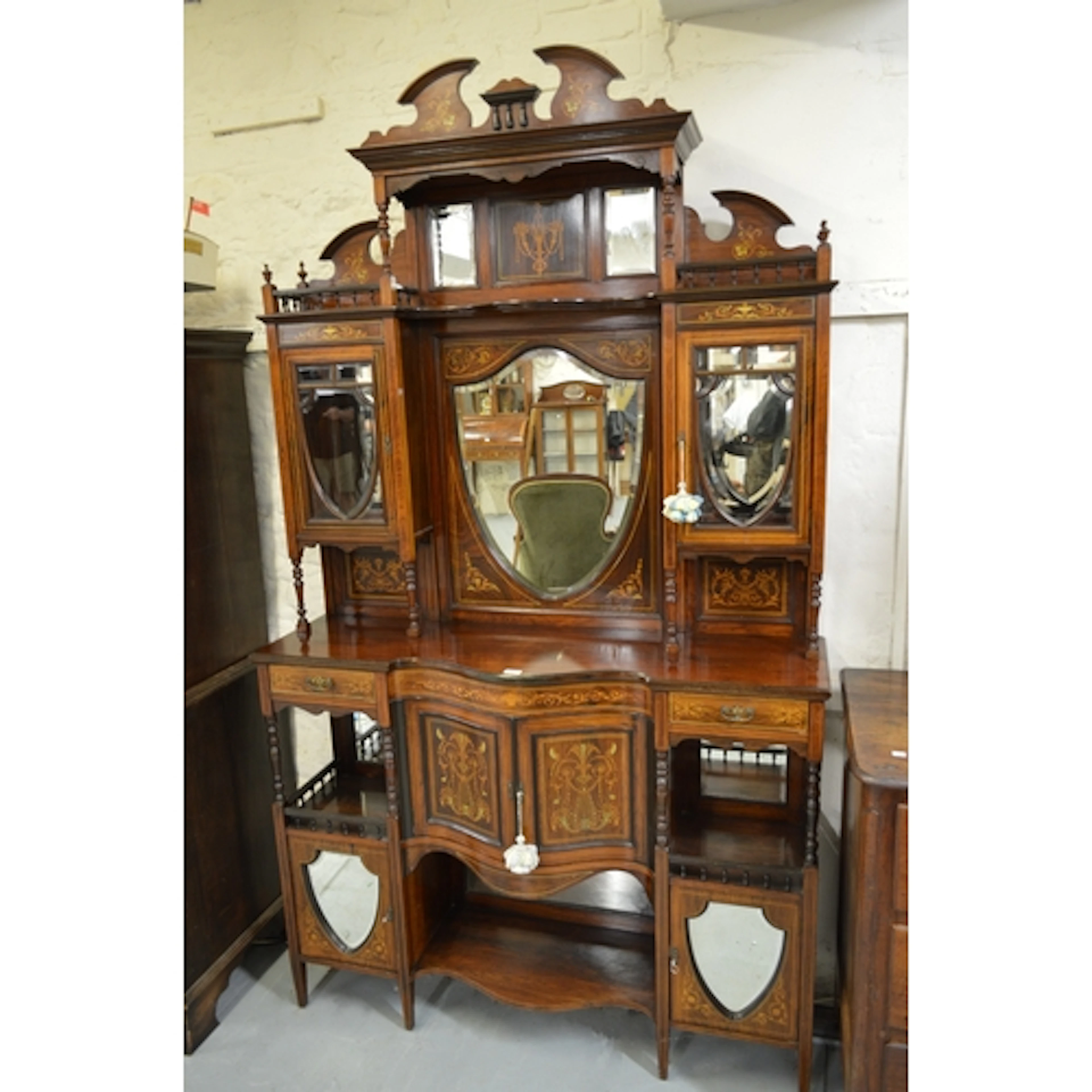 Edwardian rosewood and inlaid mirror back display cabinet, i...