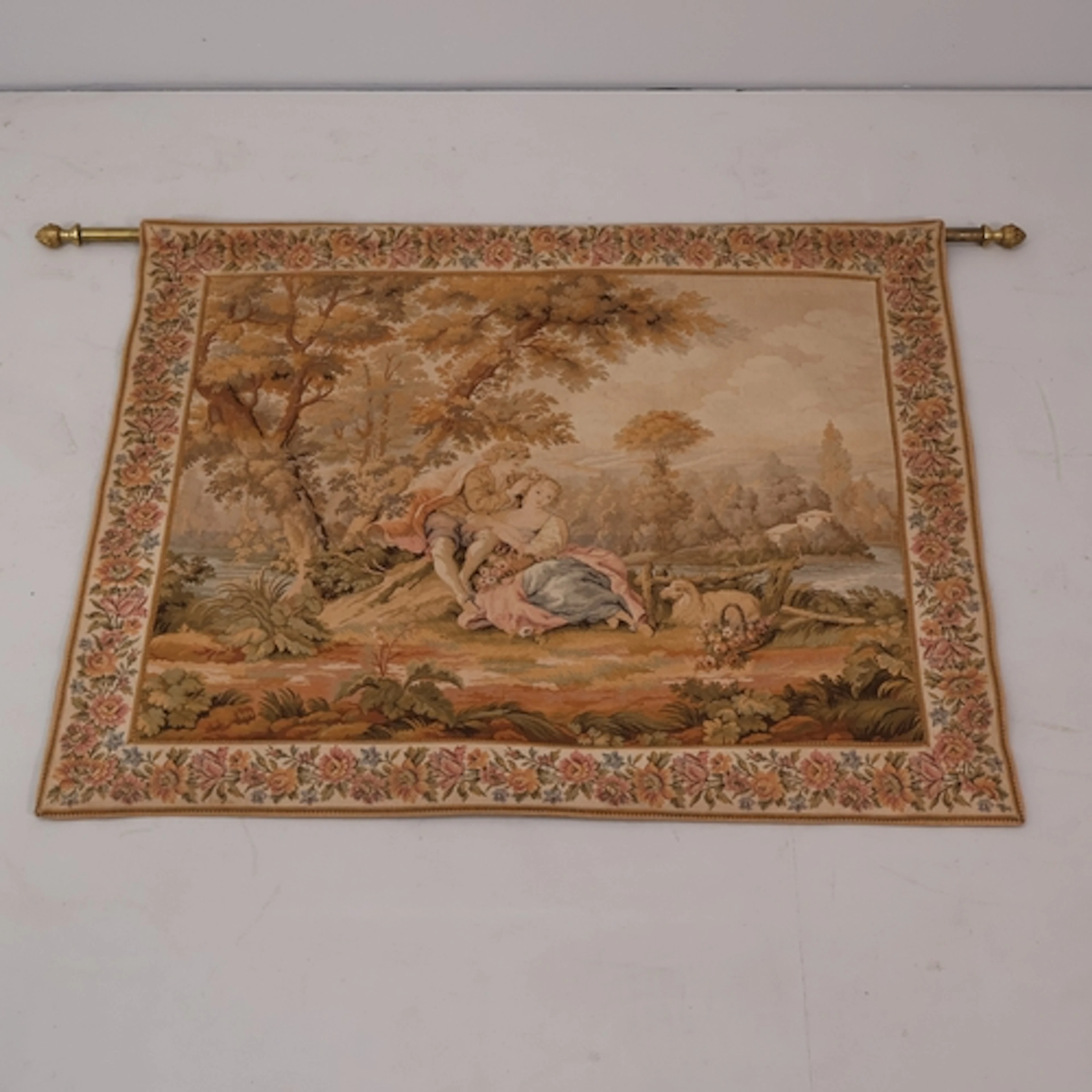 A Renaissance style hanging machined tapestry, figural scene...