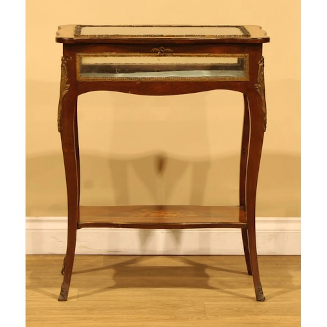 A Louis XV Revival gilt metal mounted kingwood and marquetry...